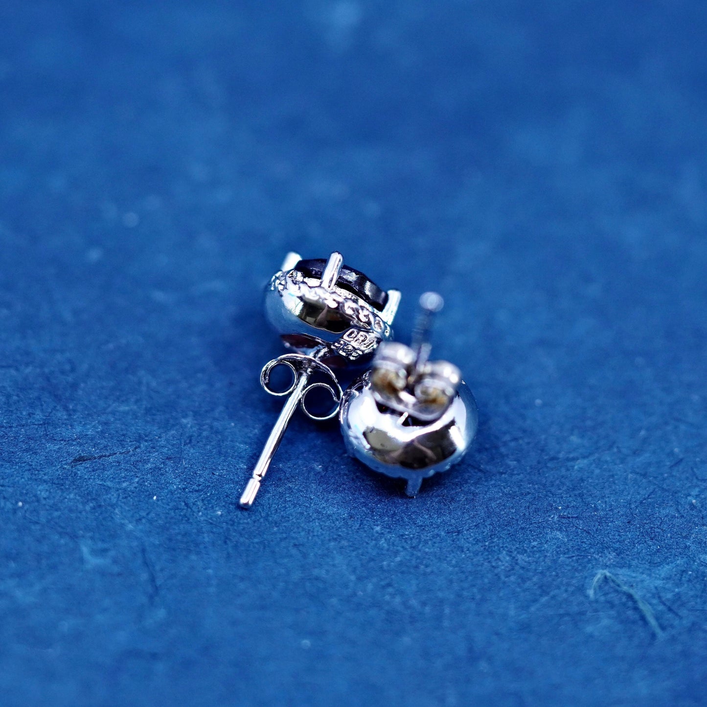 Vintage Sterling silver handmade earrings, 925 studs with ruby and diamond