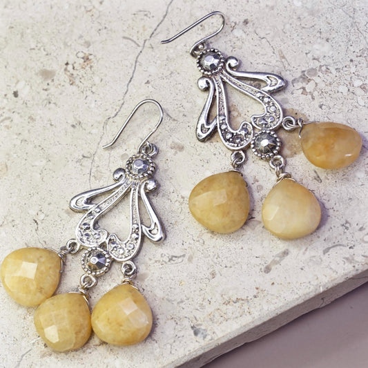 Vintage Sterling 925 silver handmade filigree earrings with teardrop citrine