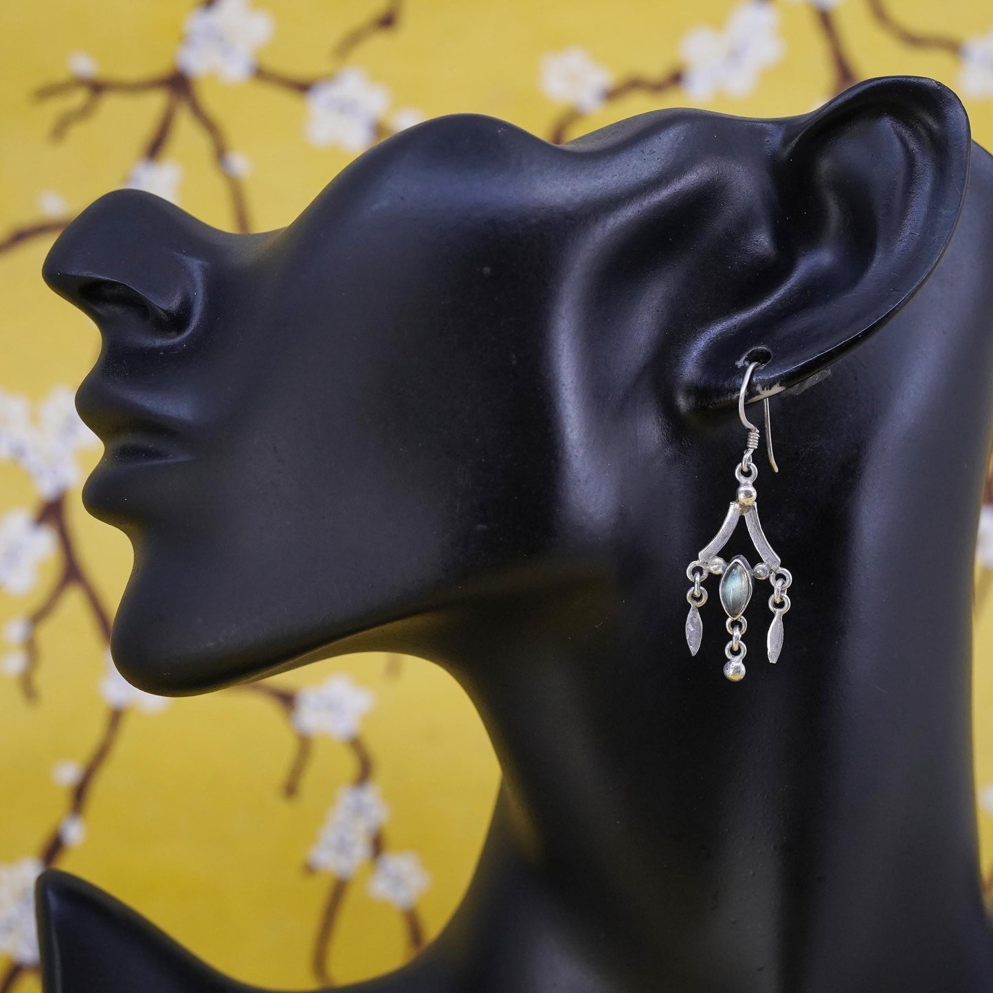 Vintage Sterling silver handmade earrings, 925 silver with moonstone dangles