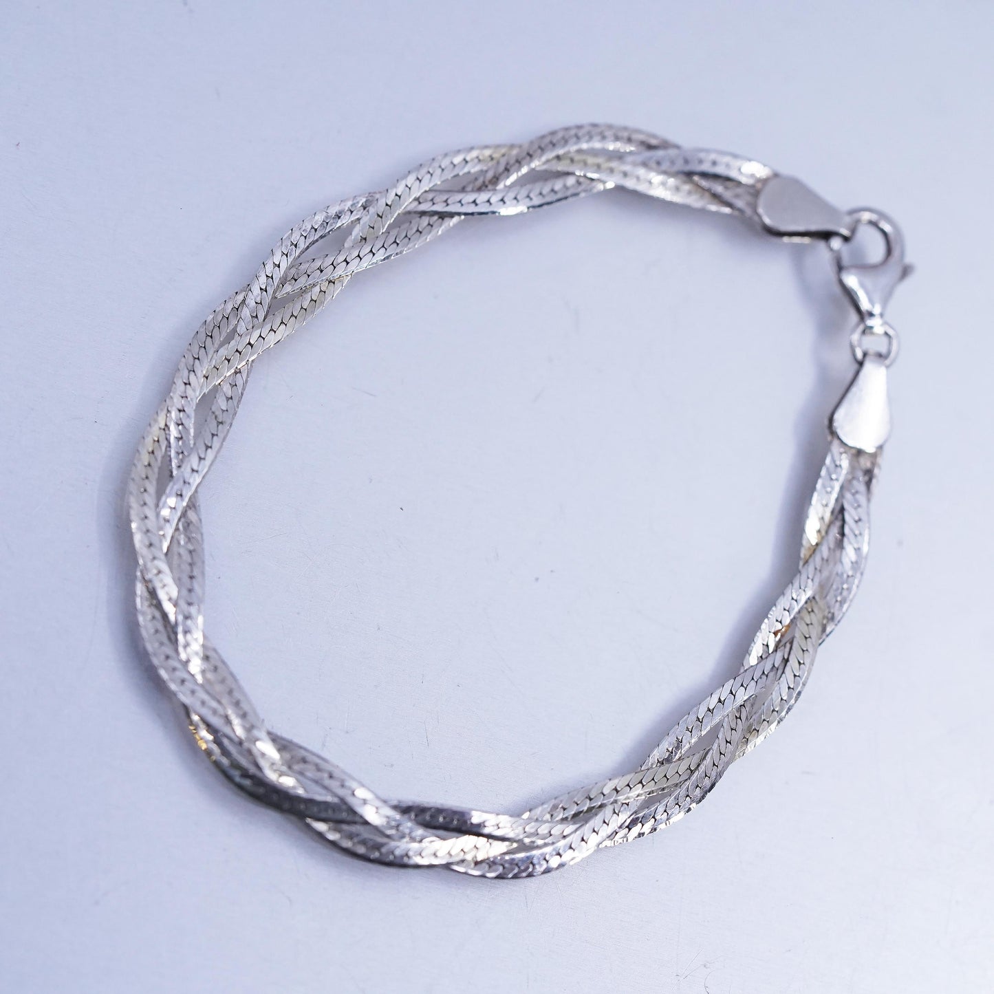 6.75" Italian Sterling 925 silver bracelet, woven braided herringbone chain