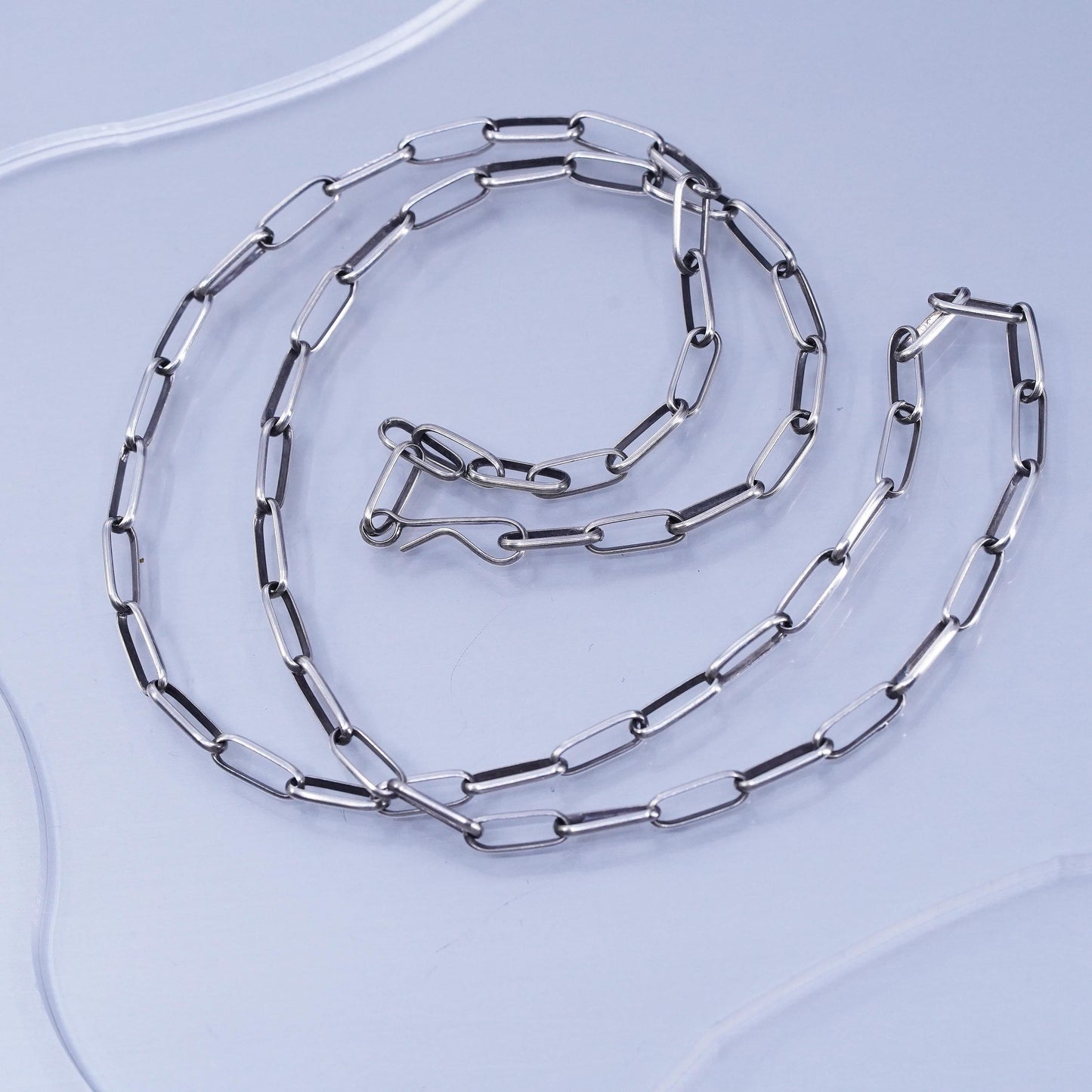 24” 3mm, vintage Sterling 925 silver elongated chain necklace