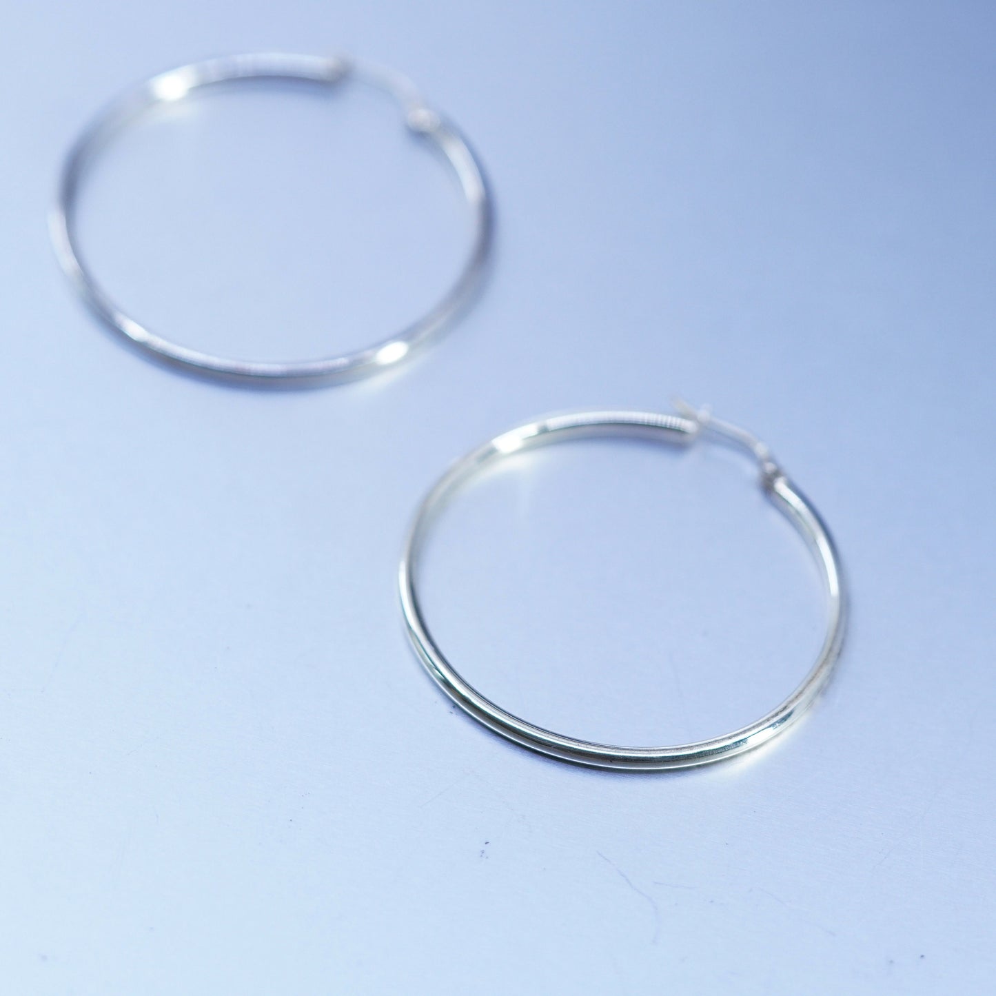 1.5”, vintage Italy Sterling silver handmade earrings, bold 925 hoops