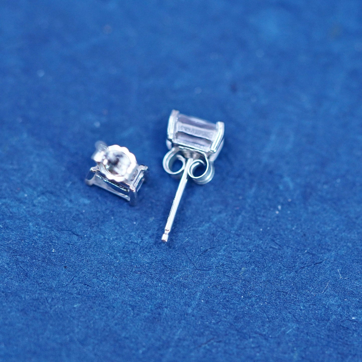 Sterling silver rectangular earrings, 925 cz studs
