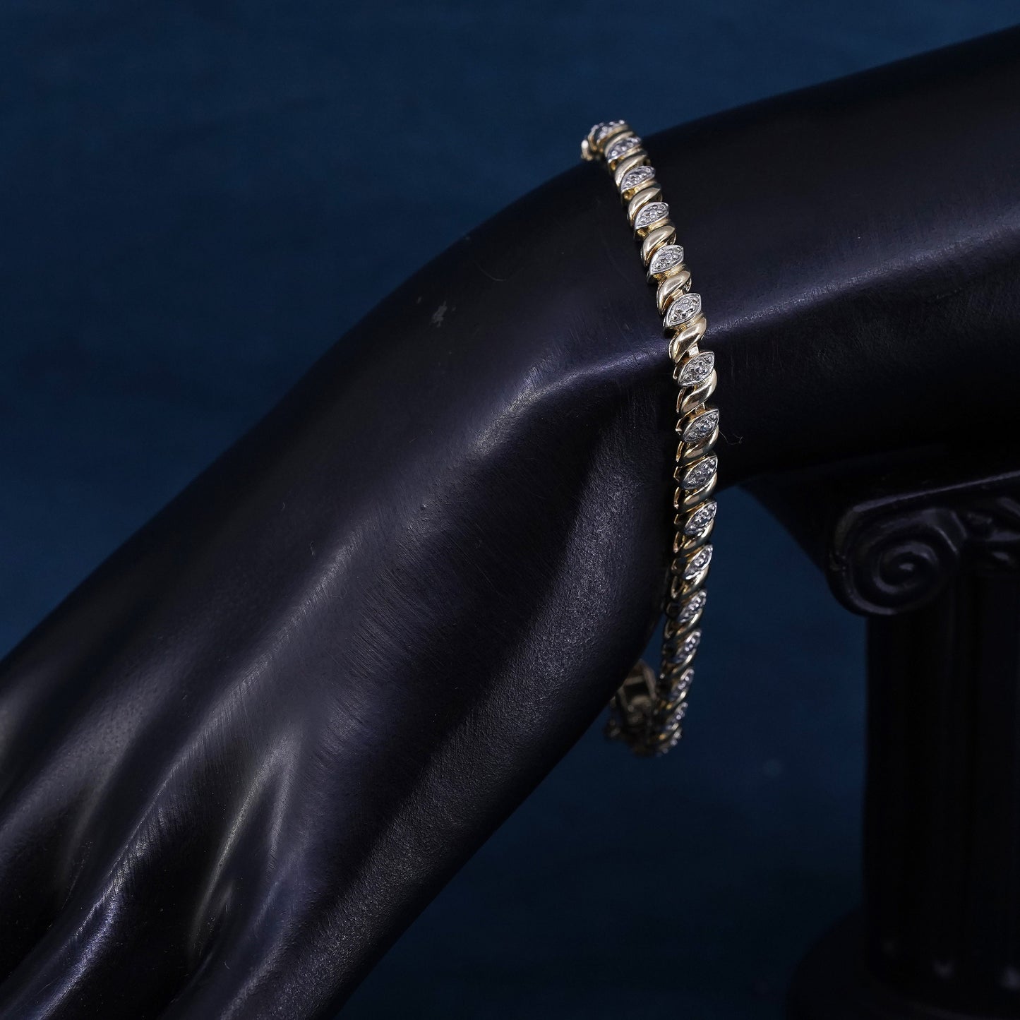 7”, vermeil gold sterling 925 silver tennis San Marco chain bracelet diamonds