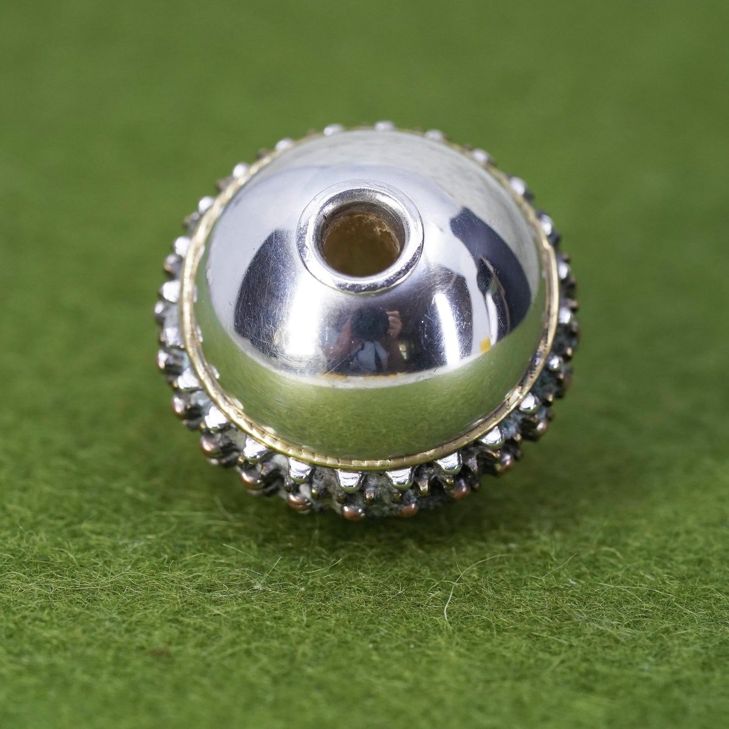 1” Vintage Sterling silver high polished ball, 925 bell with beads