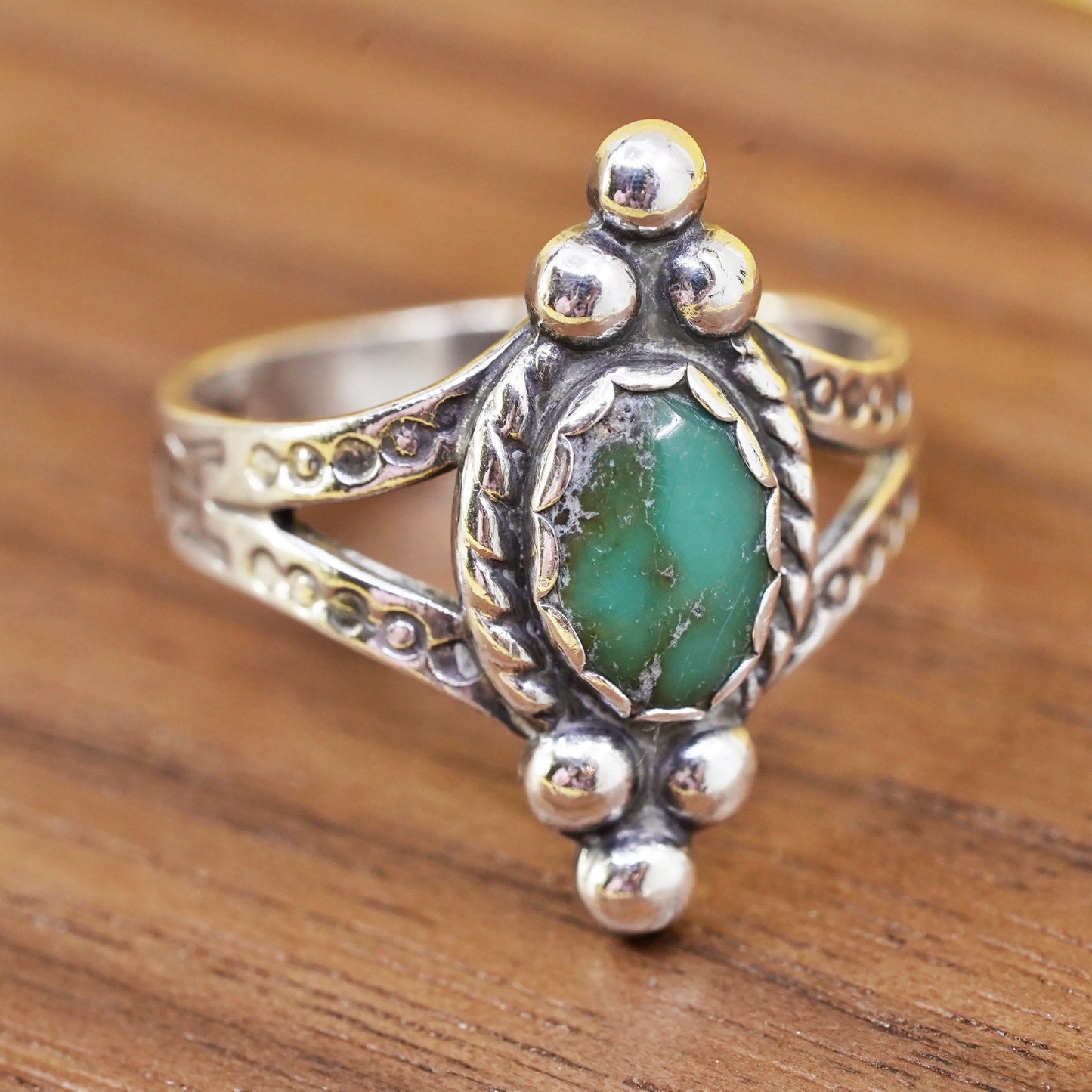 Size 7, Native American bell trading post Sterling silver ring, 925 turquoise