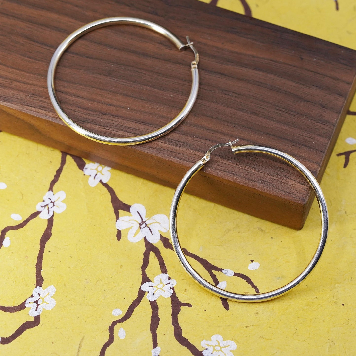2.25”, Vintage vermeil gold over Sterling silver earrings, huge bold 925 hoops