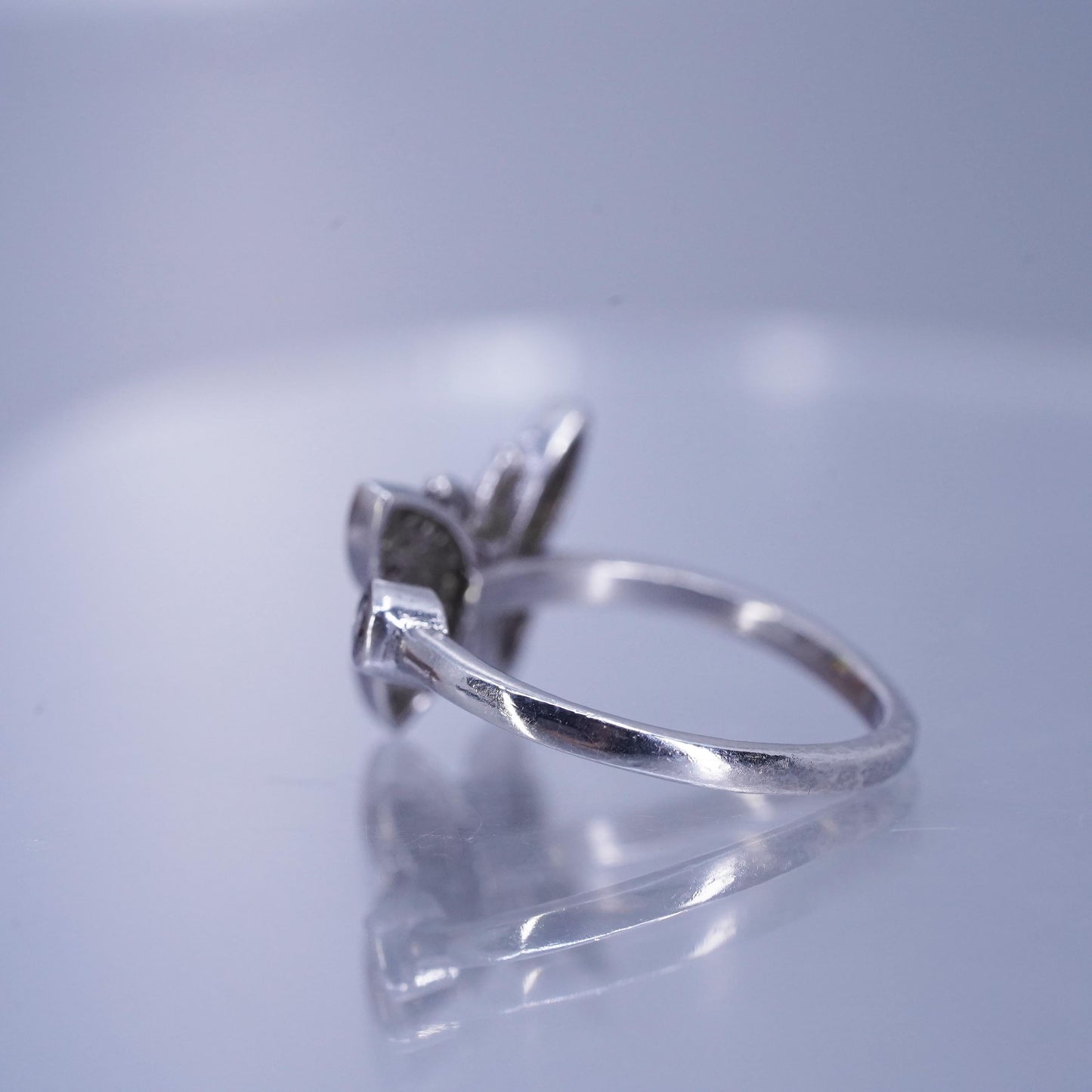 Size 9, vintage Sterling 925 silver adjustable ring, cluster Cz butterfly