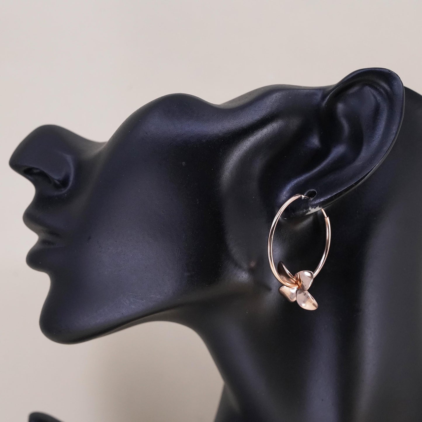 1.25", vermeil rose gold over sterling 925 silver loop earrings, hoops flower