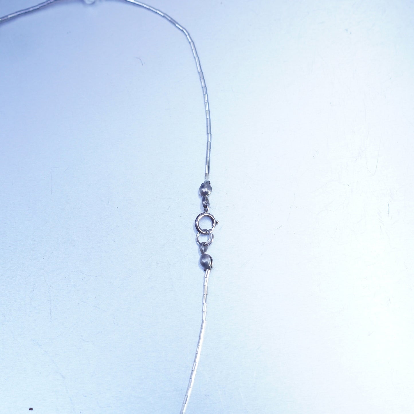 16”, Native American Sterling 925 liquid silver necklace w/ clear crystal bead