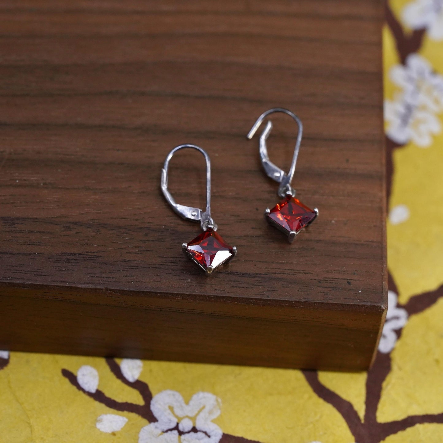 Vintage Sterling 925 silver handmade earrings with garnet beads and lever back