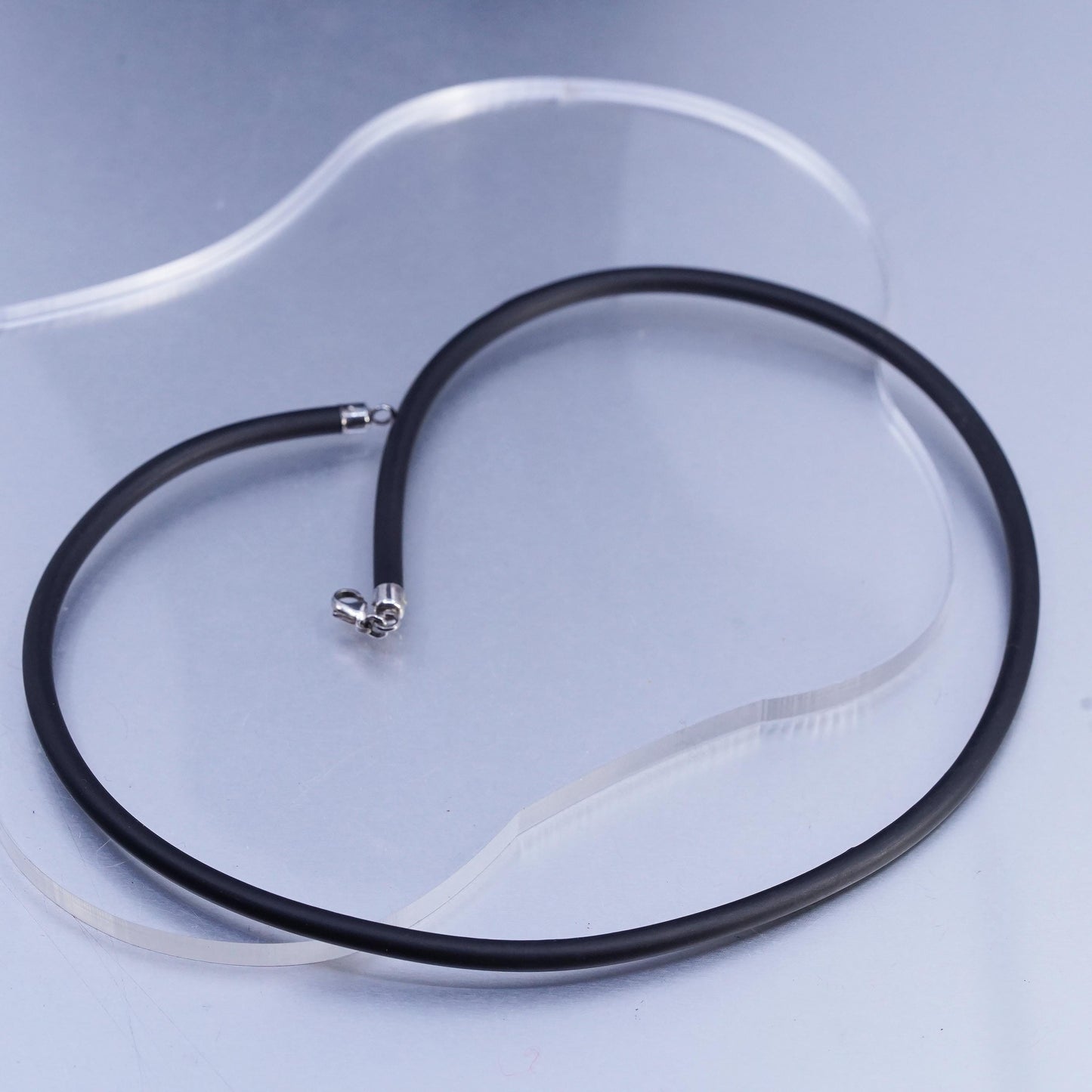 18" 4mm, vintage 925 Sterling Silver Handmade black rubber Necklace