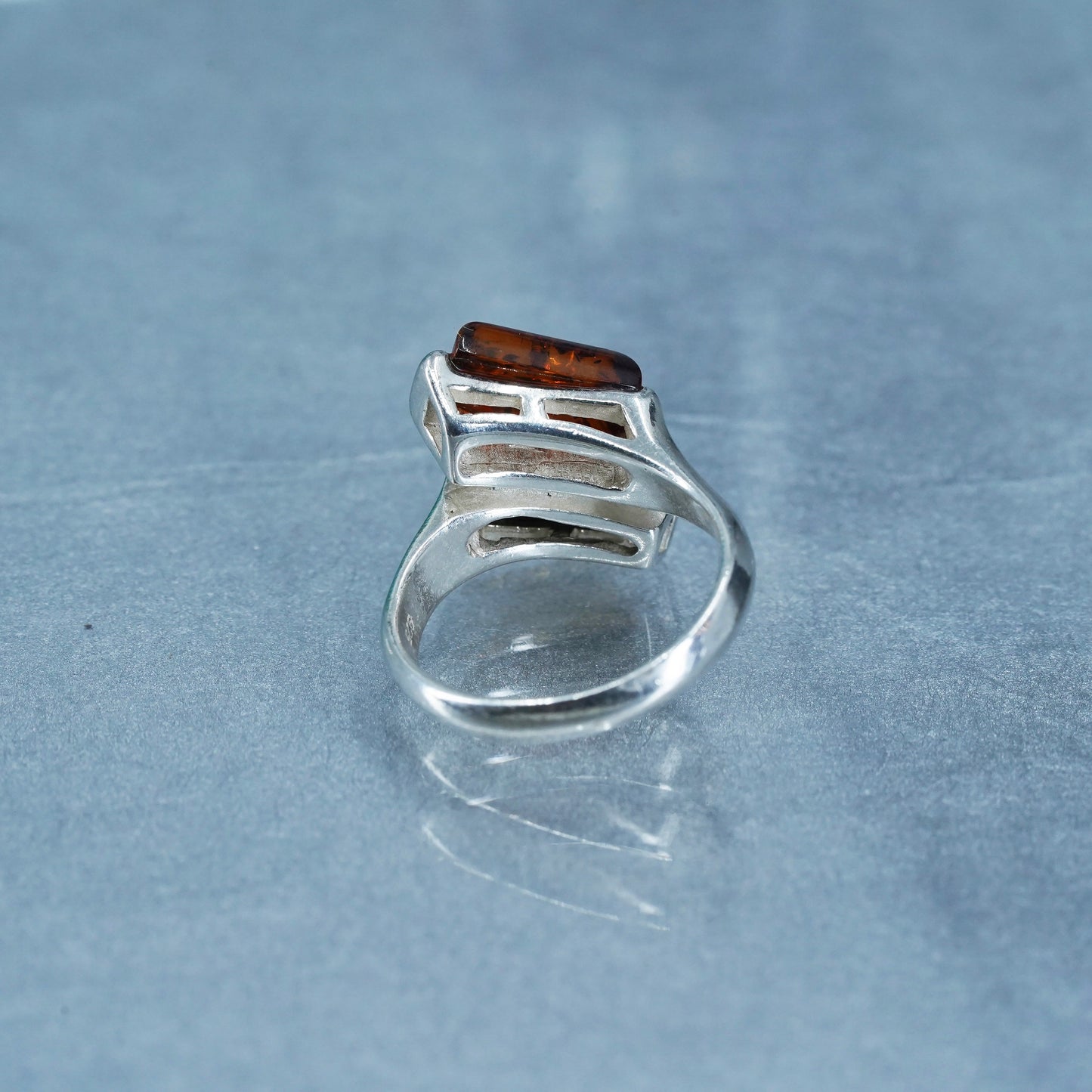 Size 6.25, vintage Sterling 925 silver handmade ring with Amber