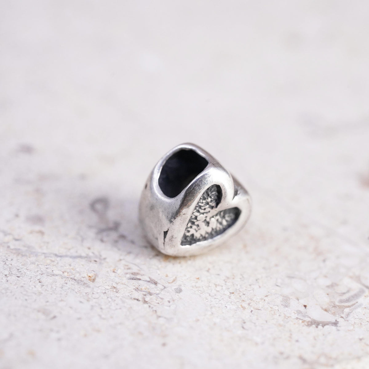 Vintage sterling silver handmade pendant, 925 textured heart bead charm