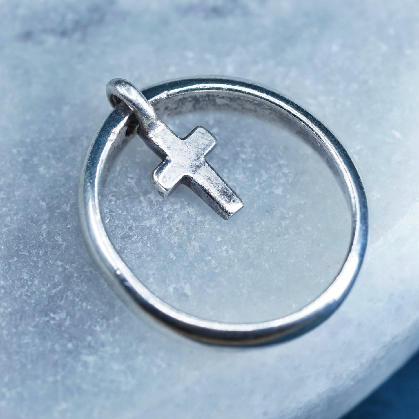 Vintage Sterling 925 silver handmade ring pendant, with cross charm