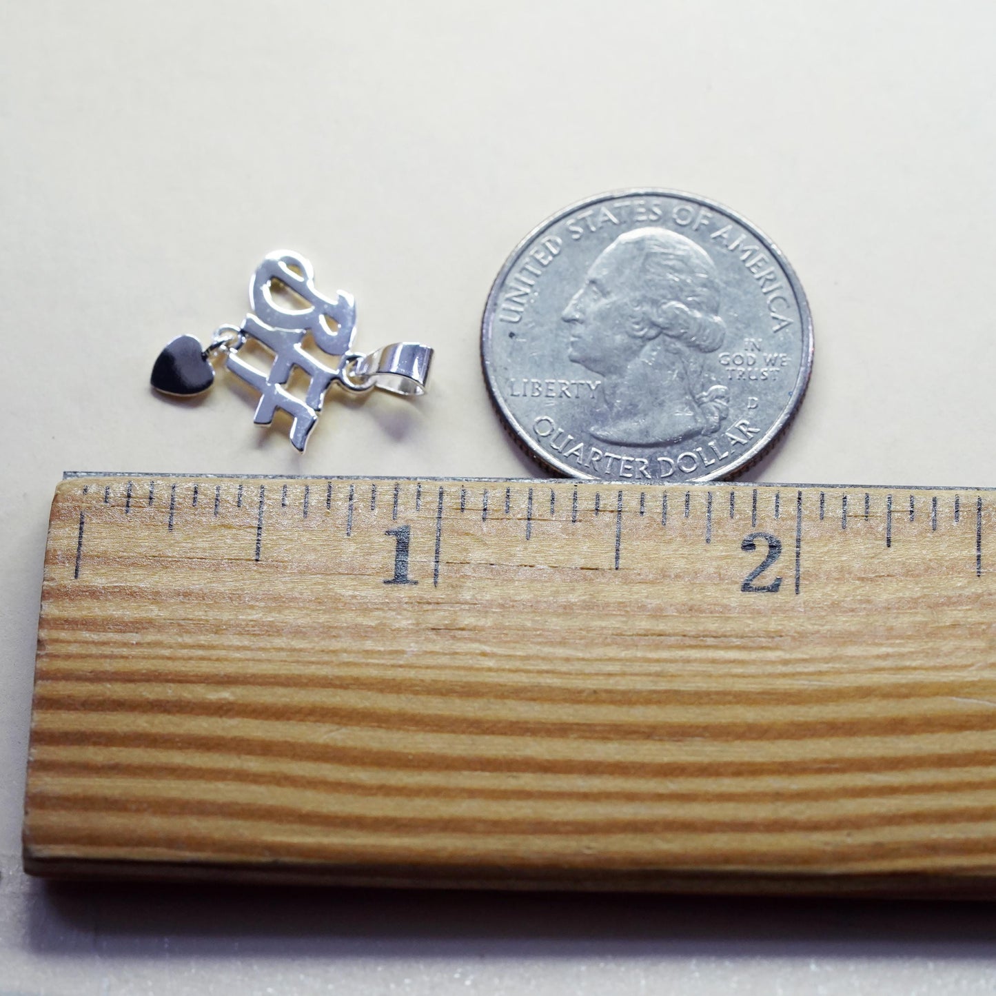 Vintage sterling silver charm, 925 BBF best friends forever pendant with heart