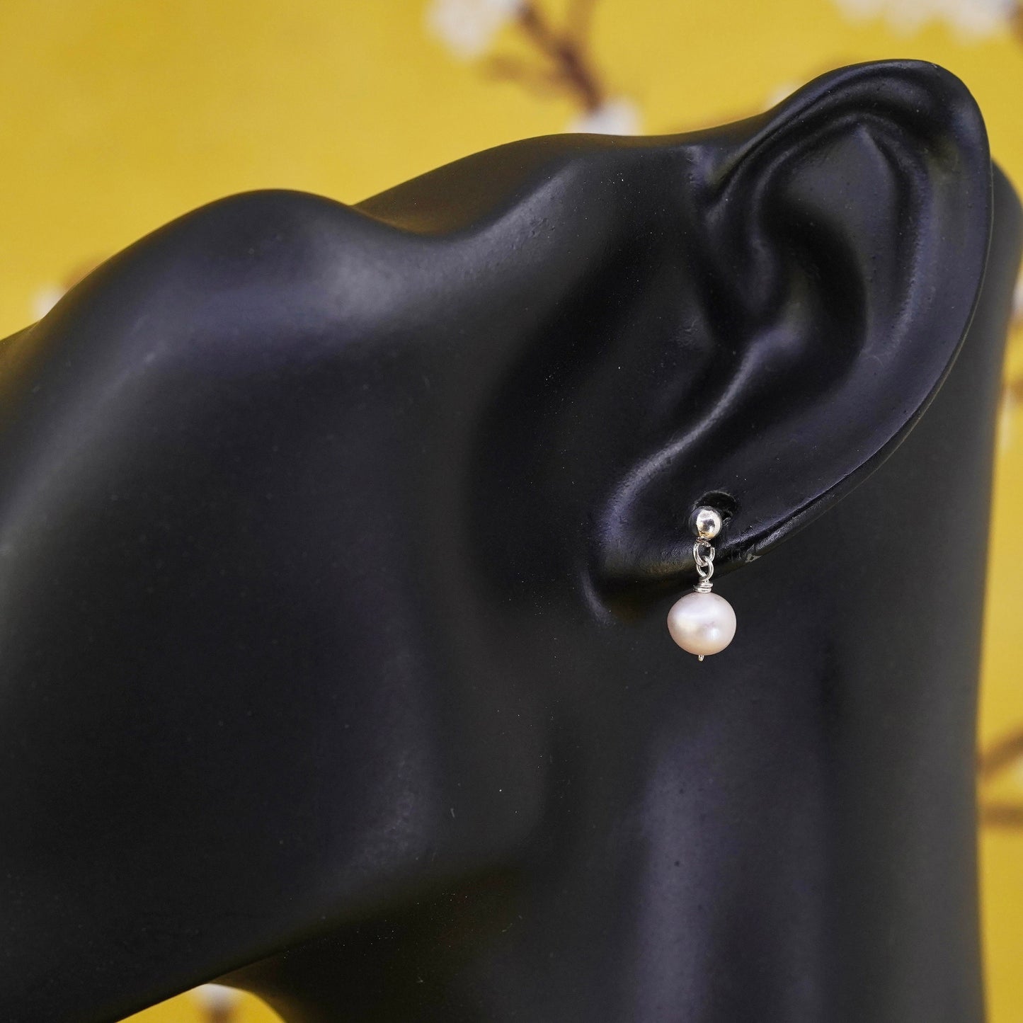 Sterling silver handmade earrings, 925 studs with pearl drops