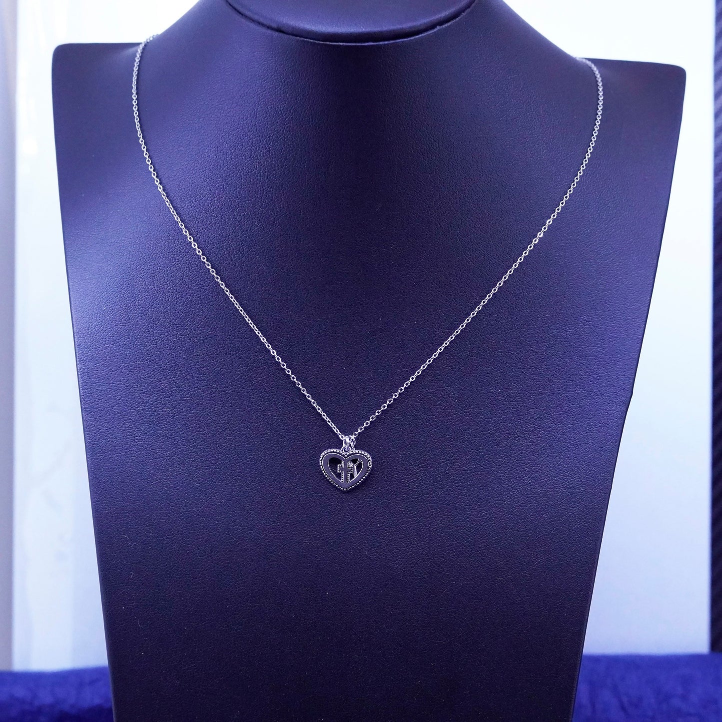 16+2”, Sterling silver handmade necklace, 925 circle chain heart cross pendant