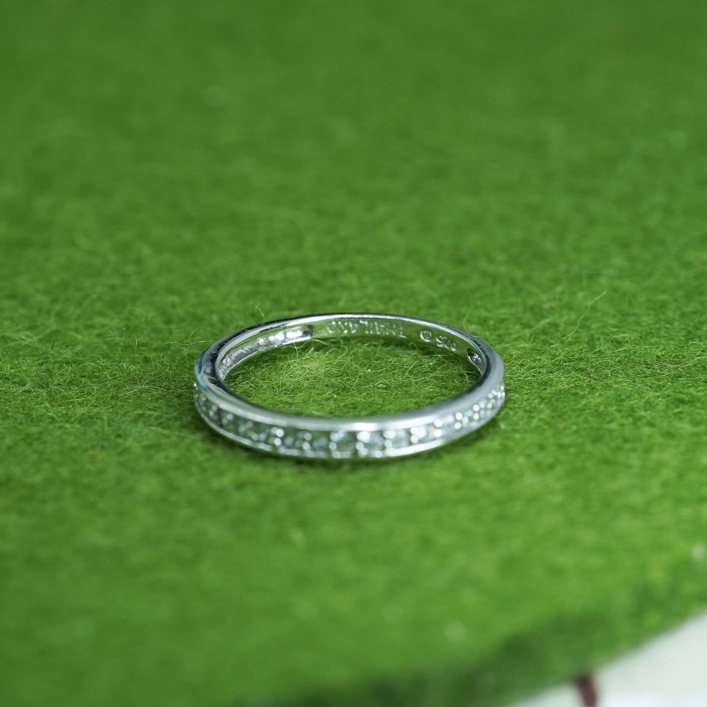 Size 8.25, sterling 925 silver ring with cluster CZ, stackable wedding band