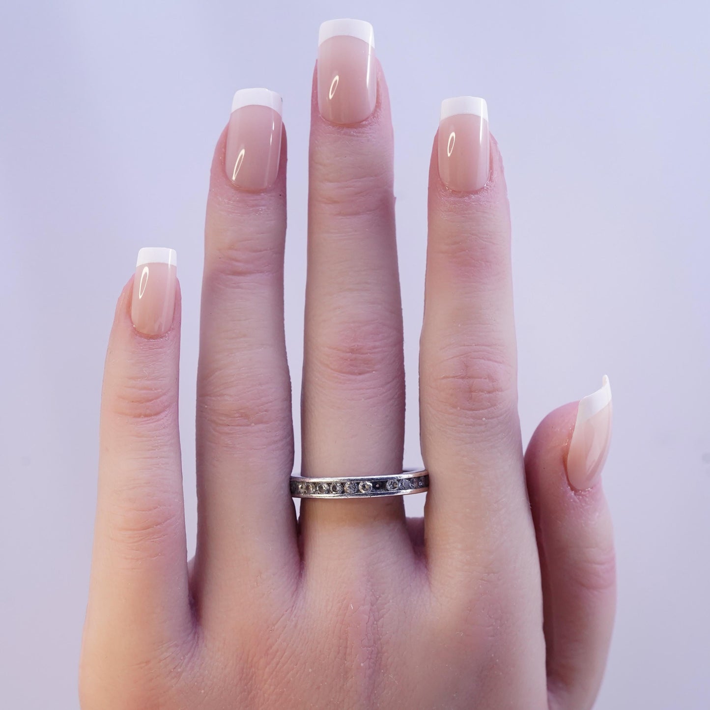 Size 10, vintage sterling silver ring with cluster Cz, statement band