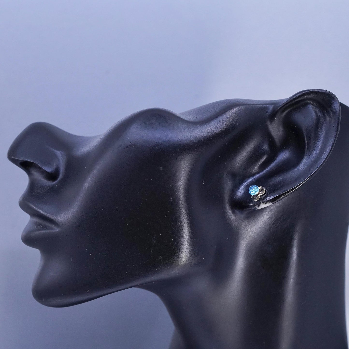 4mm, Vintage Sterling 925 silver handmade earrings, blue crystal studs