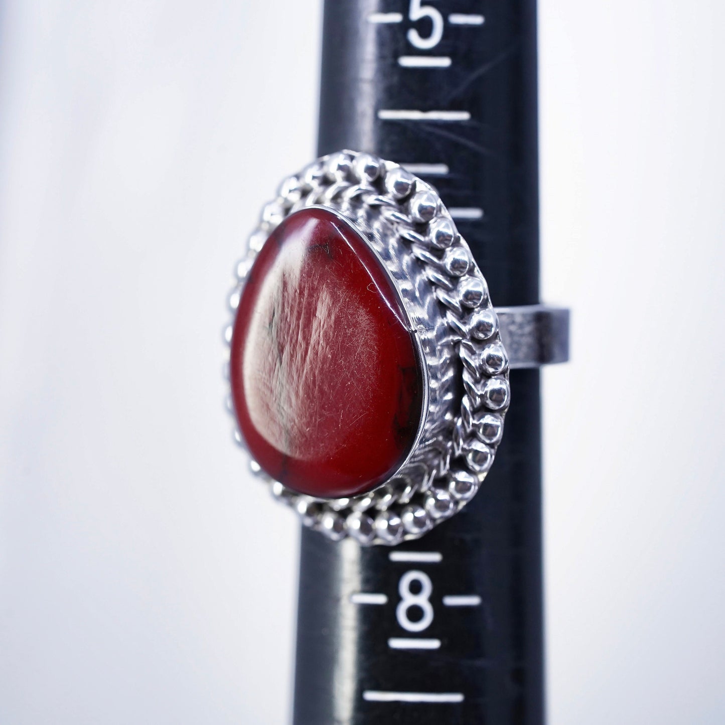 vintage southwestern Sterling 925 silver handmade ring with teardrop red jasper