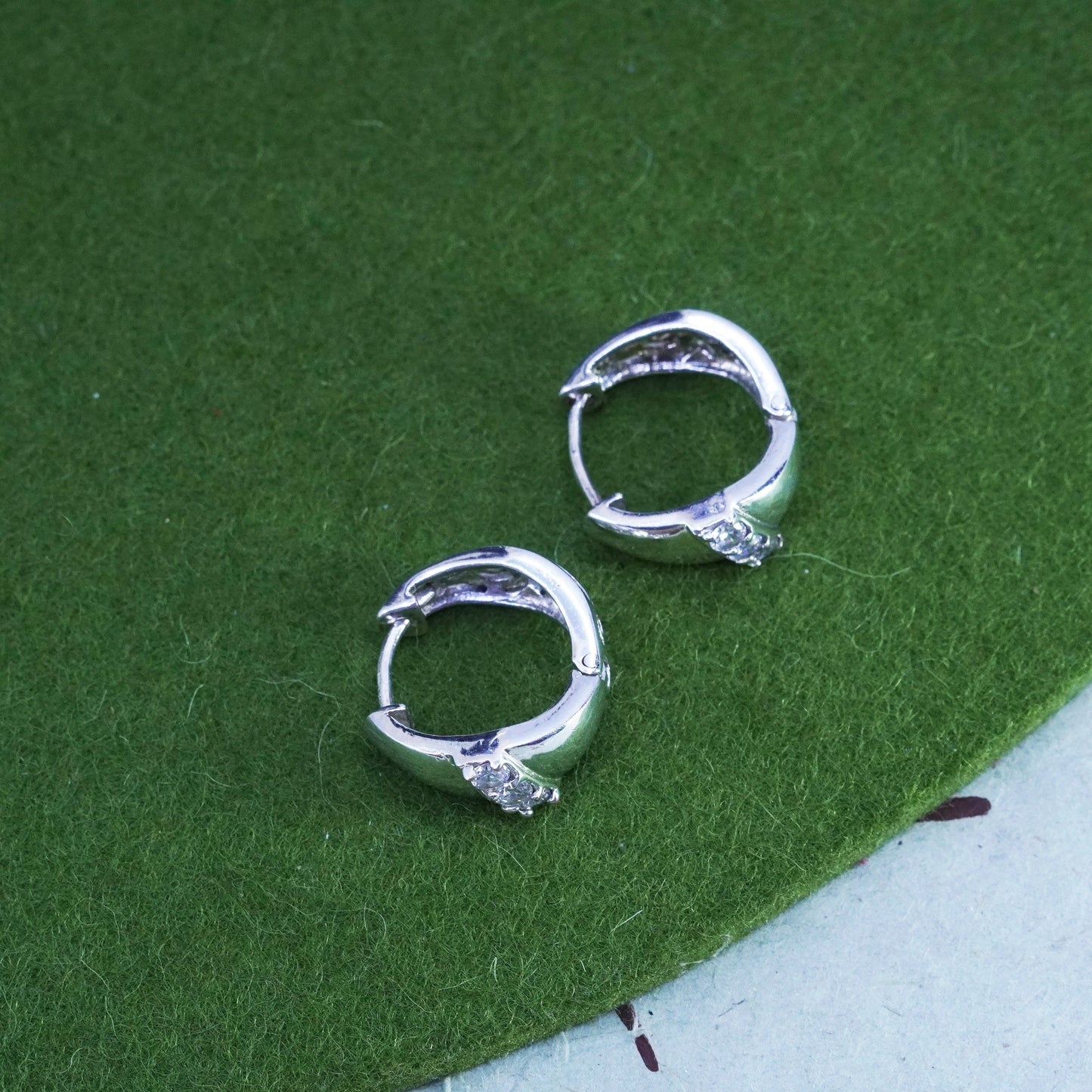 0.75”, Sterling silver handmade earrings, filigree 925 Huggie hoops with cz