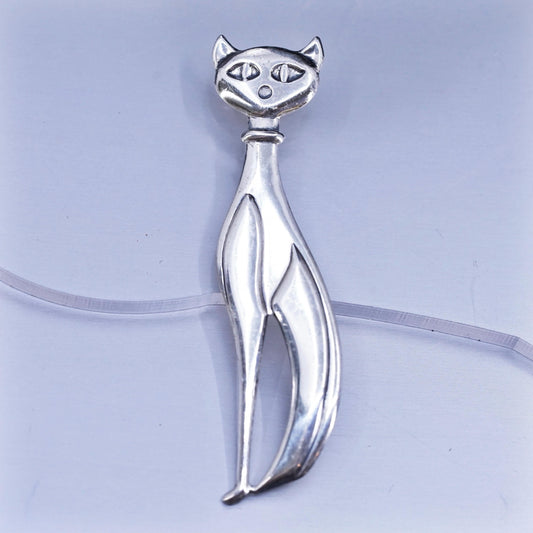 Vintage Beau sterling silver handmade brooch, 925 kitty cat pin