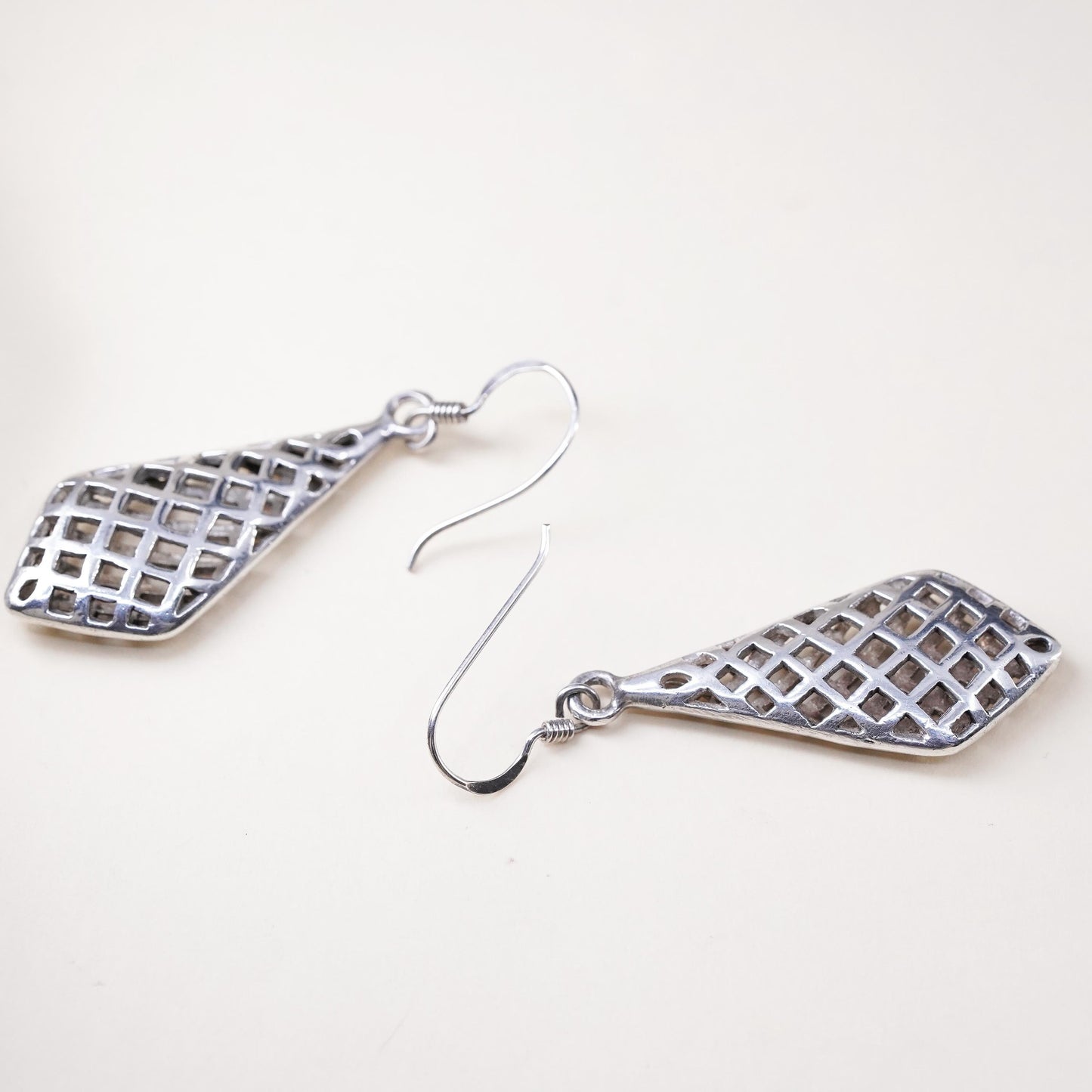 Vintage Sterling silver handmade earrings, filigree 925 teardrop earrings