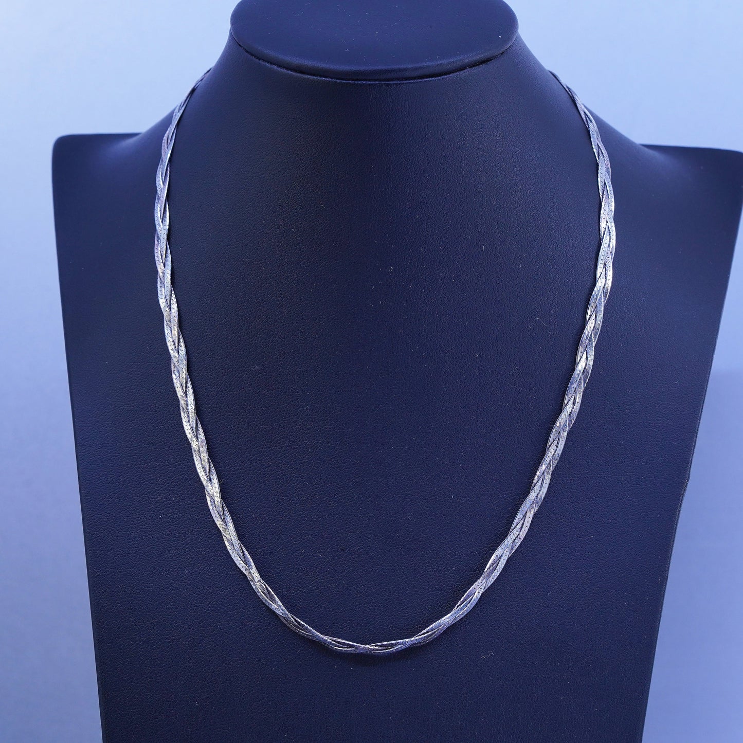 18”, vintage Italy Sterling 925 silver woven braided herringbone chain necklace