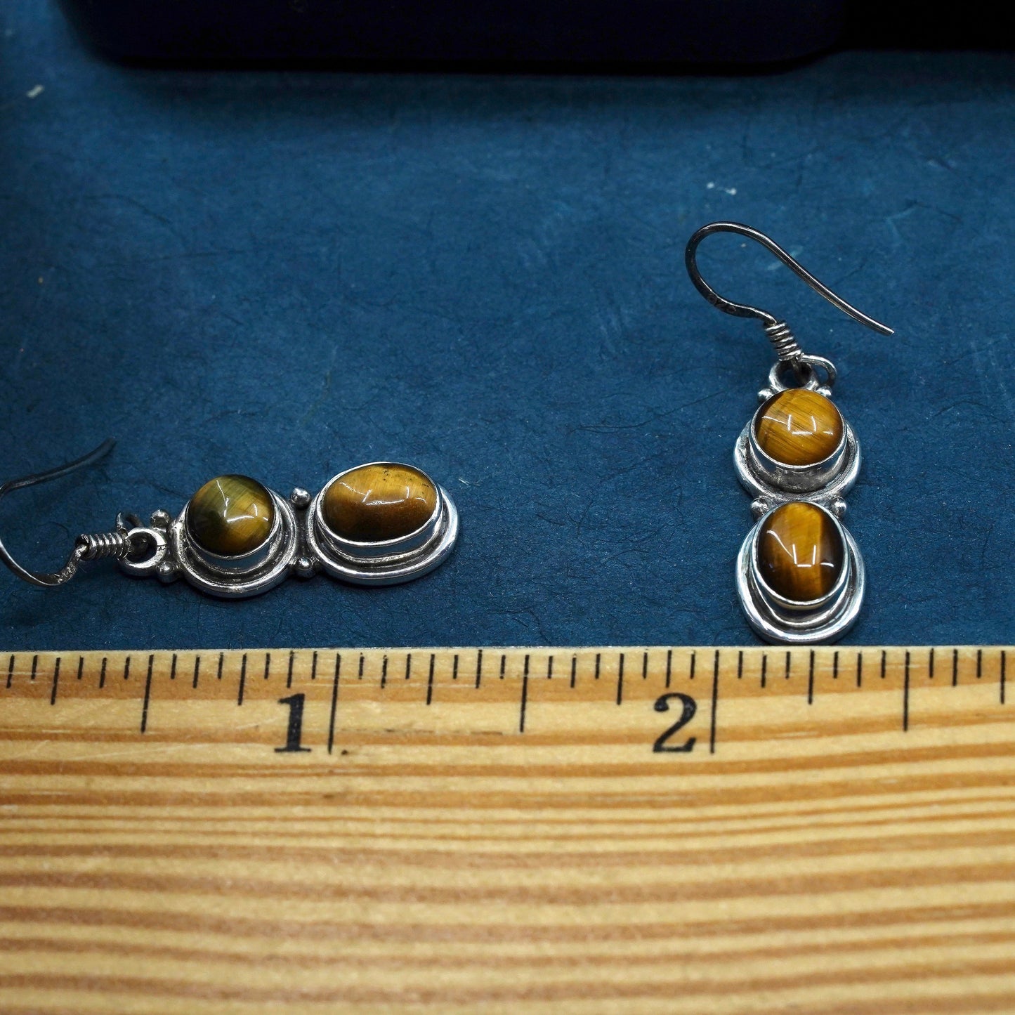 Vintage sterling silver 925 handmade earrings with golden tiger eye