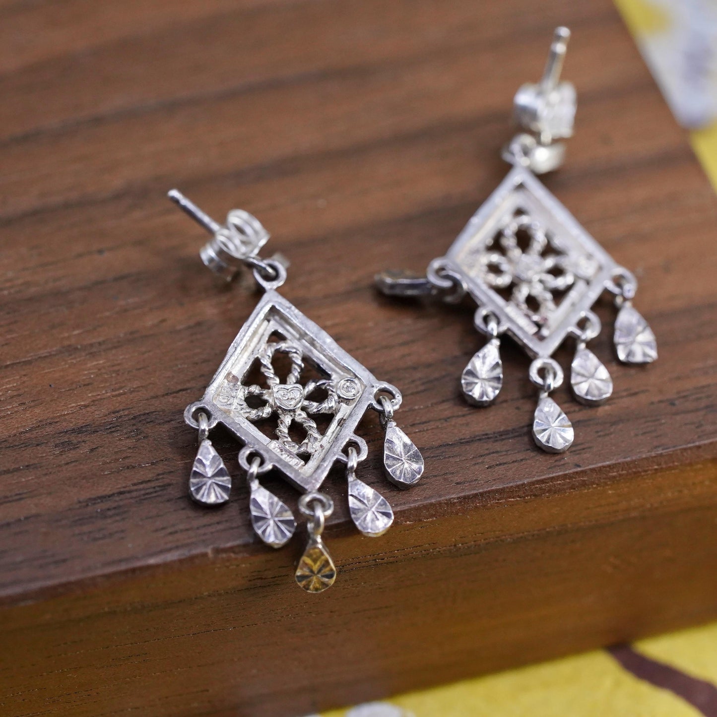 Vintage Sterling 925 silver handmade filigree earrings with dangles