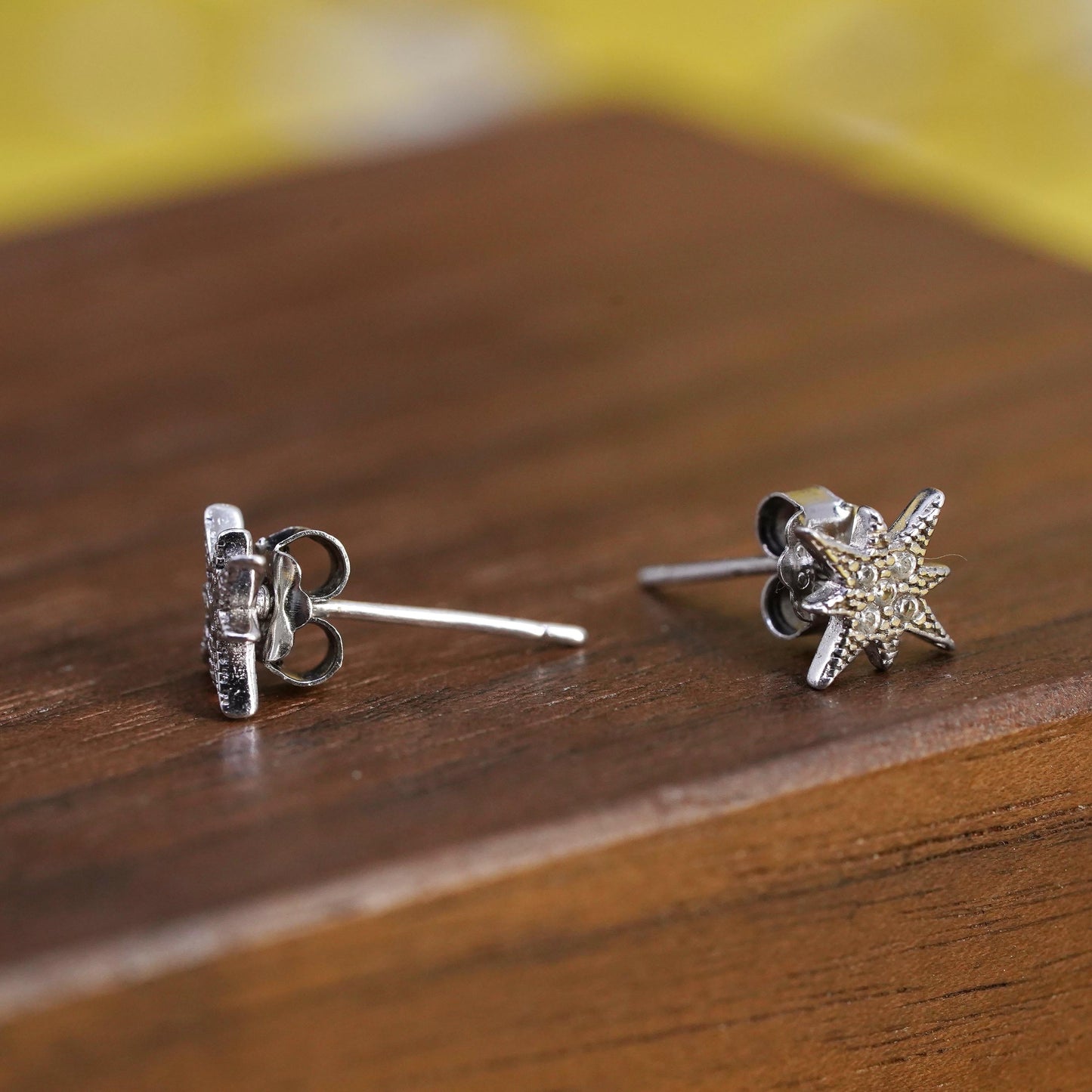 Vintage Sterling silver North Star studs, cz star earrings