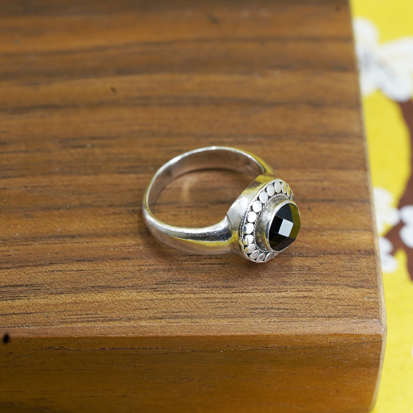 Size 5.75, Mika Sterling 925 silver handmade ring with obsidian and beads
