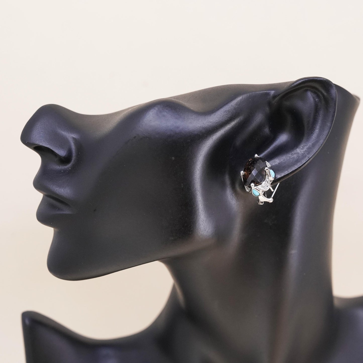 VTG Sterling 925 Silver and single 1 earring smoky quartz, Latch Back Fastener
