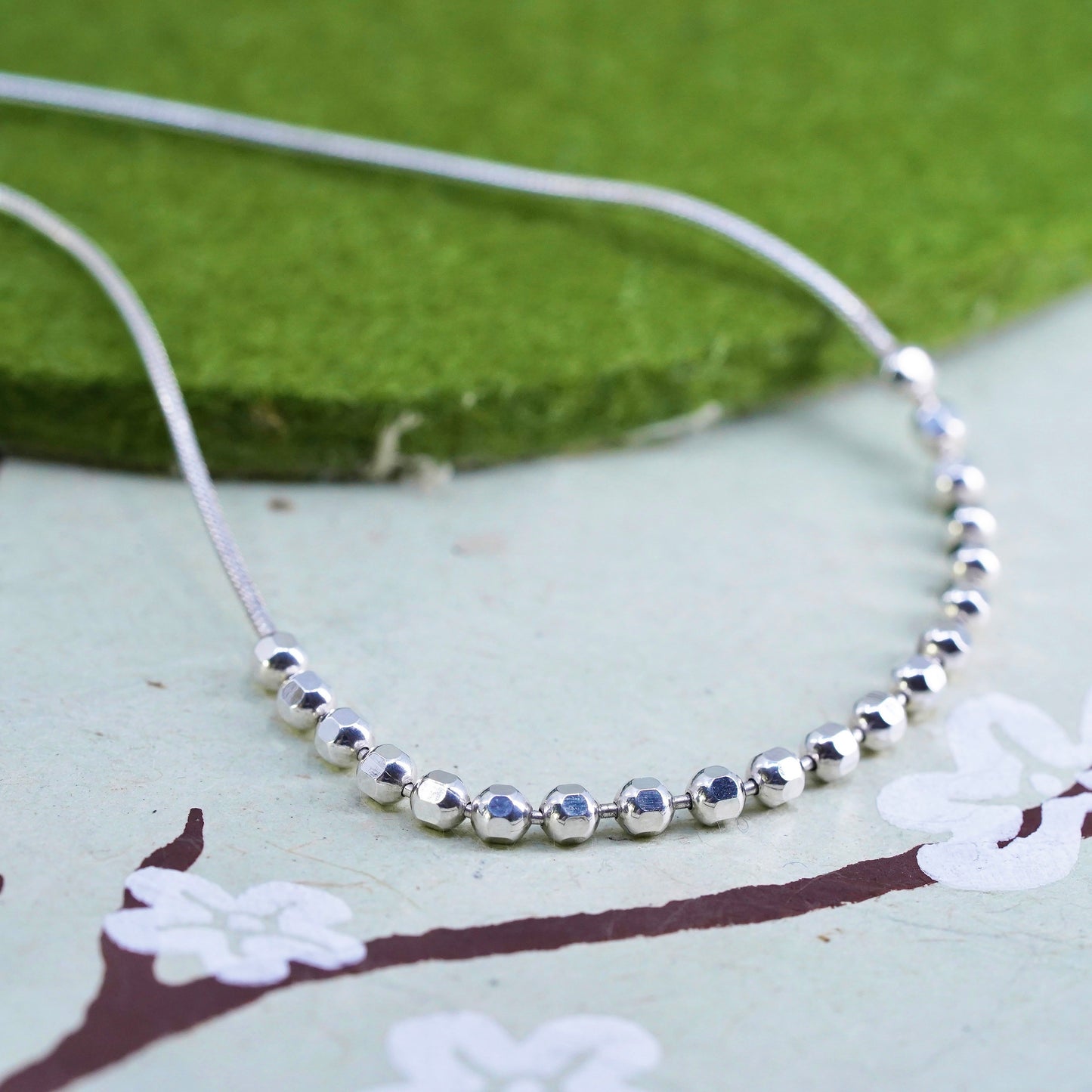 9+1” 1mm, Vintage sterling silver bracelet, 925 snake chain anklet 3mm beads