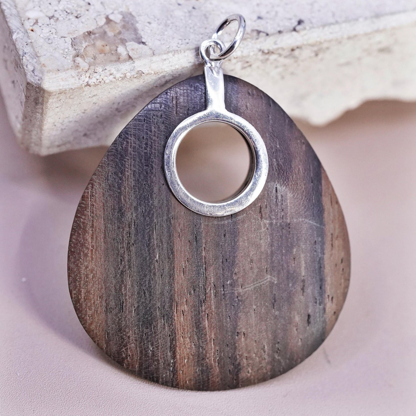 Vintage repaired silpada Sterling silver handmade pendant, 925 wooden teardrop