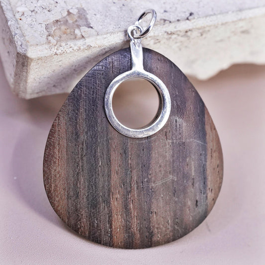 Vintage repaired silpada Sterling silver handmade pendant, 925 wooden teardrop