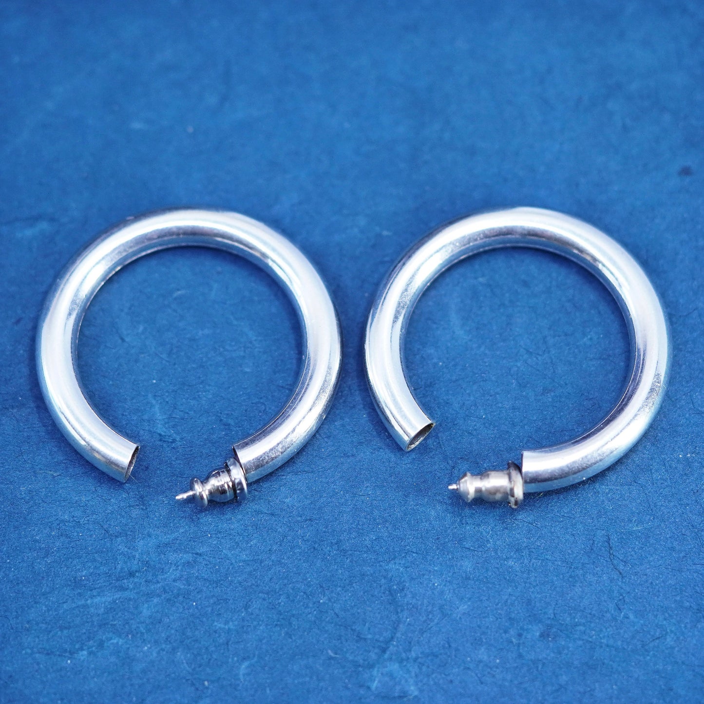 1.25”, vintage Mexico Sterling silver handmade textured 925 hoops, bold huggie