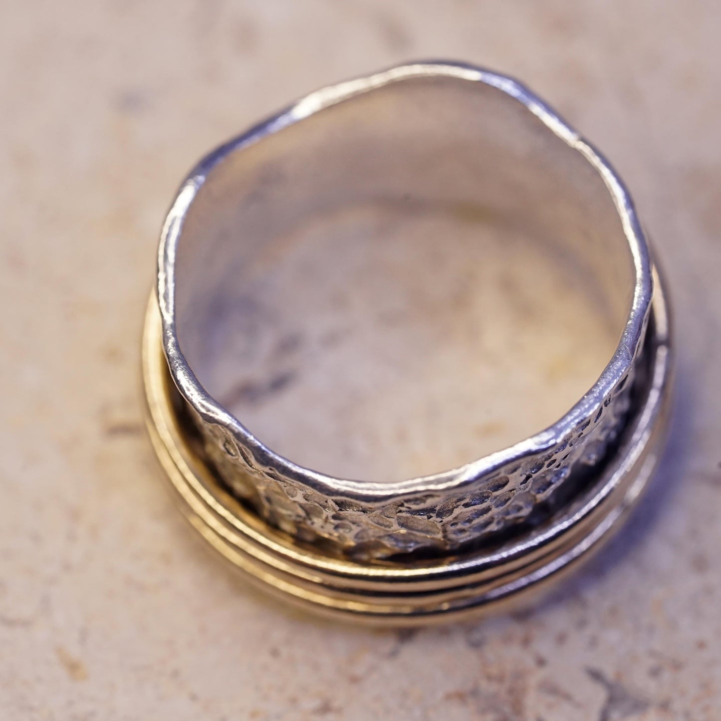 Size 5.5, Silpada two tone sterling silver band brass rings, 925 spinner ring