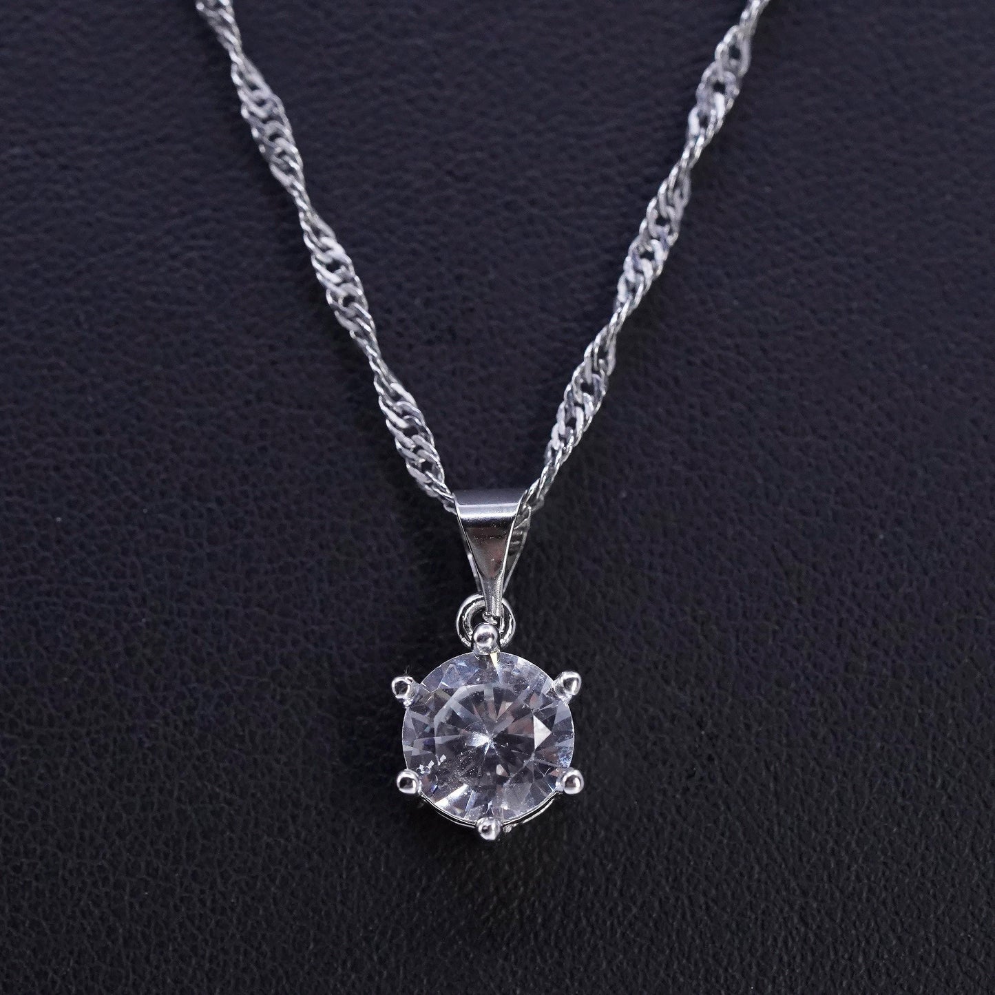 18" 2mm, vintage Sterling 925 silver twisted curb chain necklace w/ cz pendant