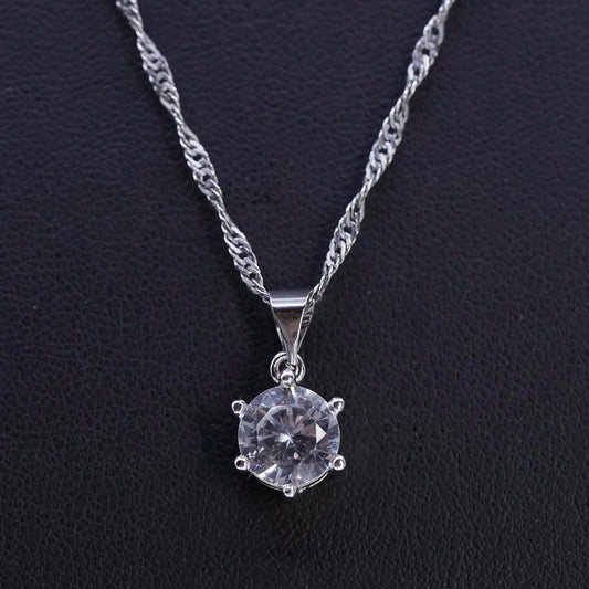 18" 2mm, vintage Sterling 925 silver twisted curb chain necklace w/ cz pendant