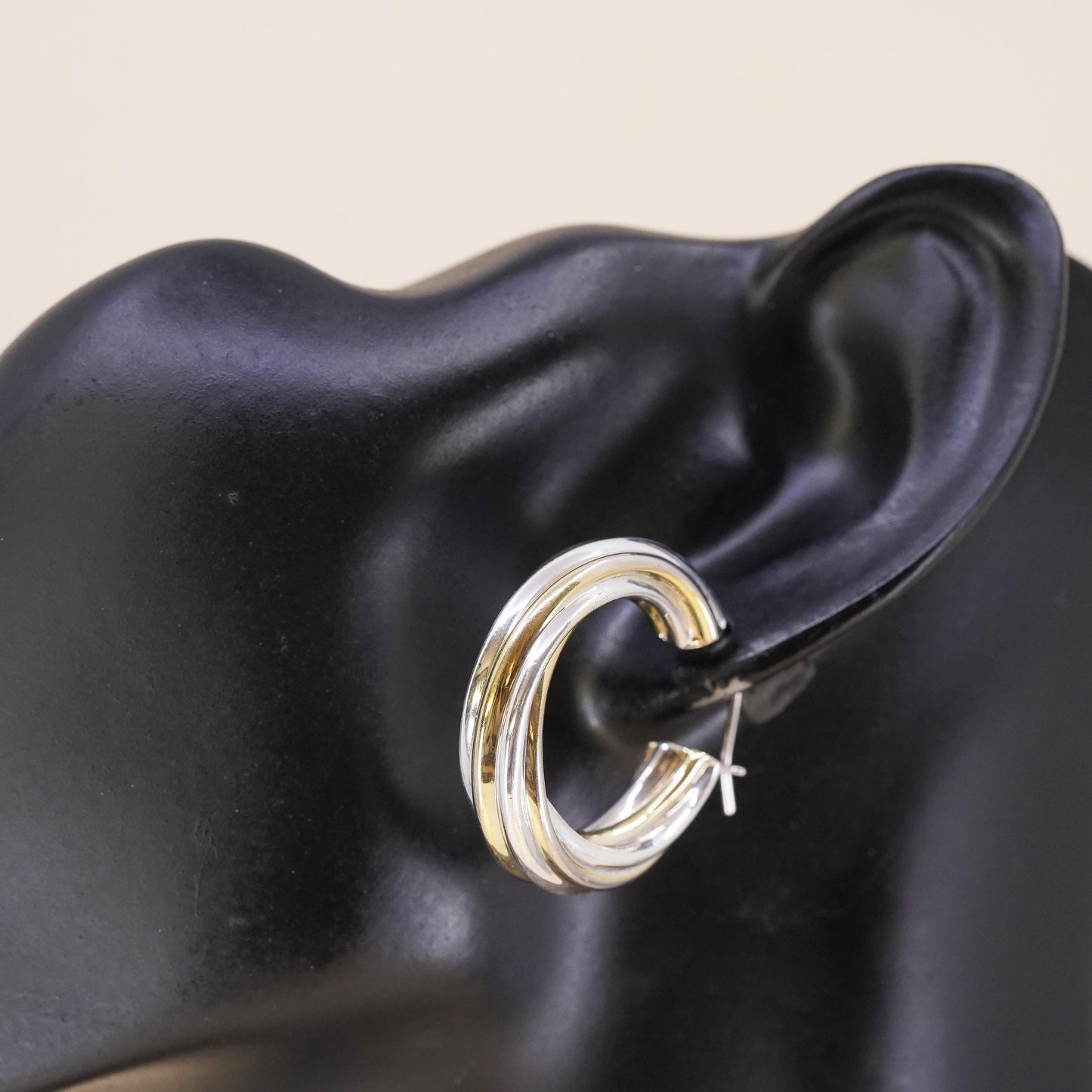 1.25", Vintage sterling 925 silver single earring, minimalist twisted bold hoop