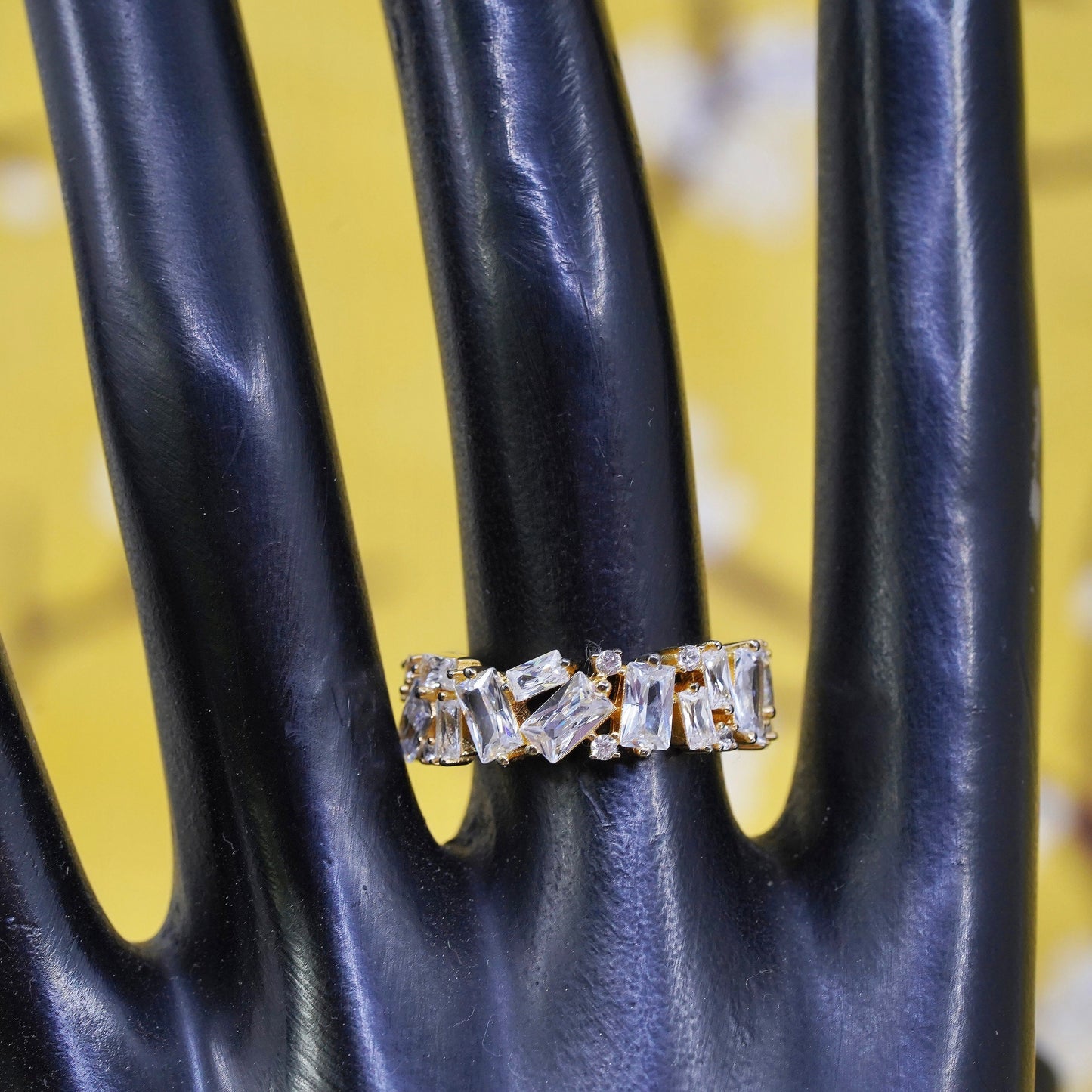 Size 7, vintage vermeil gold over Sterling silver ring, 925 band w/ cluster cz