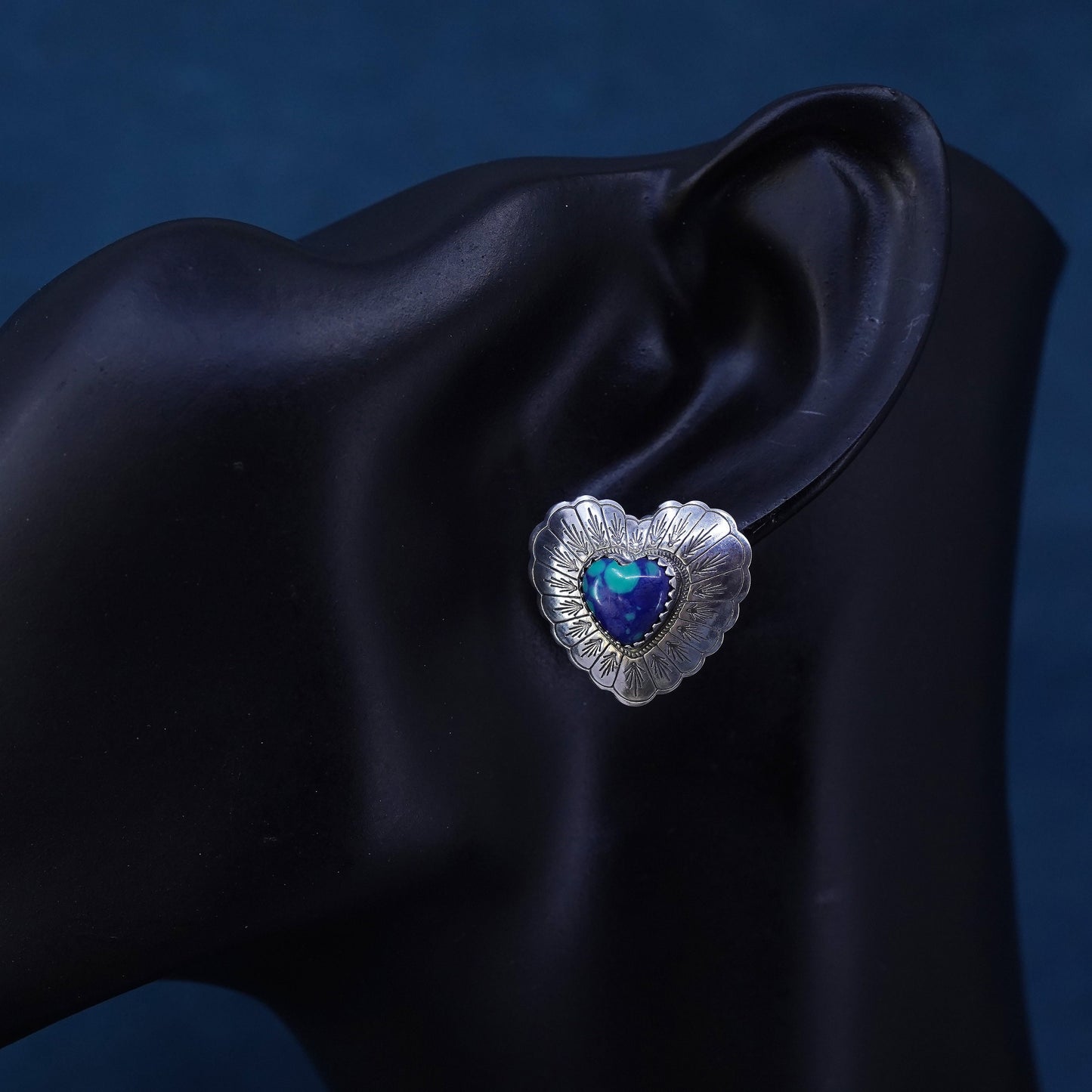 QT Quoc Turquoise Inc Sterling 925 silver handmade heart earrings w/ turquoise