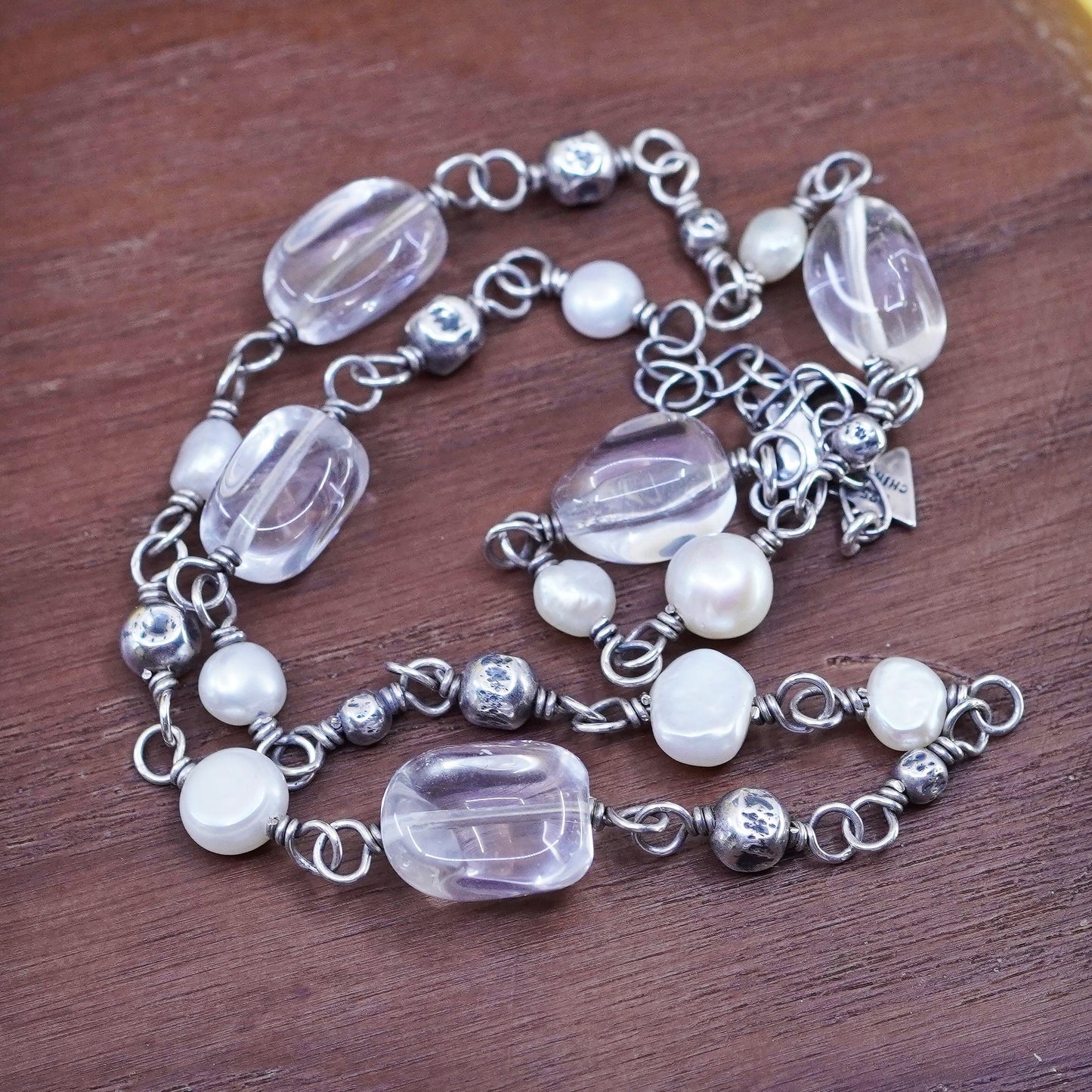 16+2” Silpada N1602 Freshwater Pearl, Crystal Quartz & Sterling 925 Silver Bead
