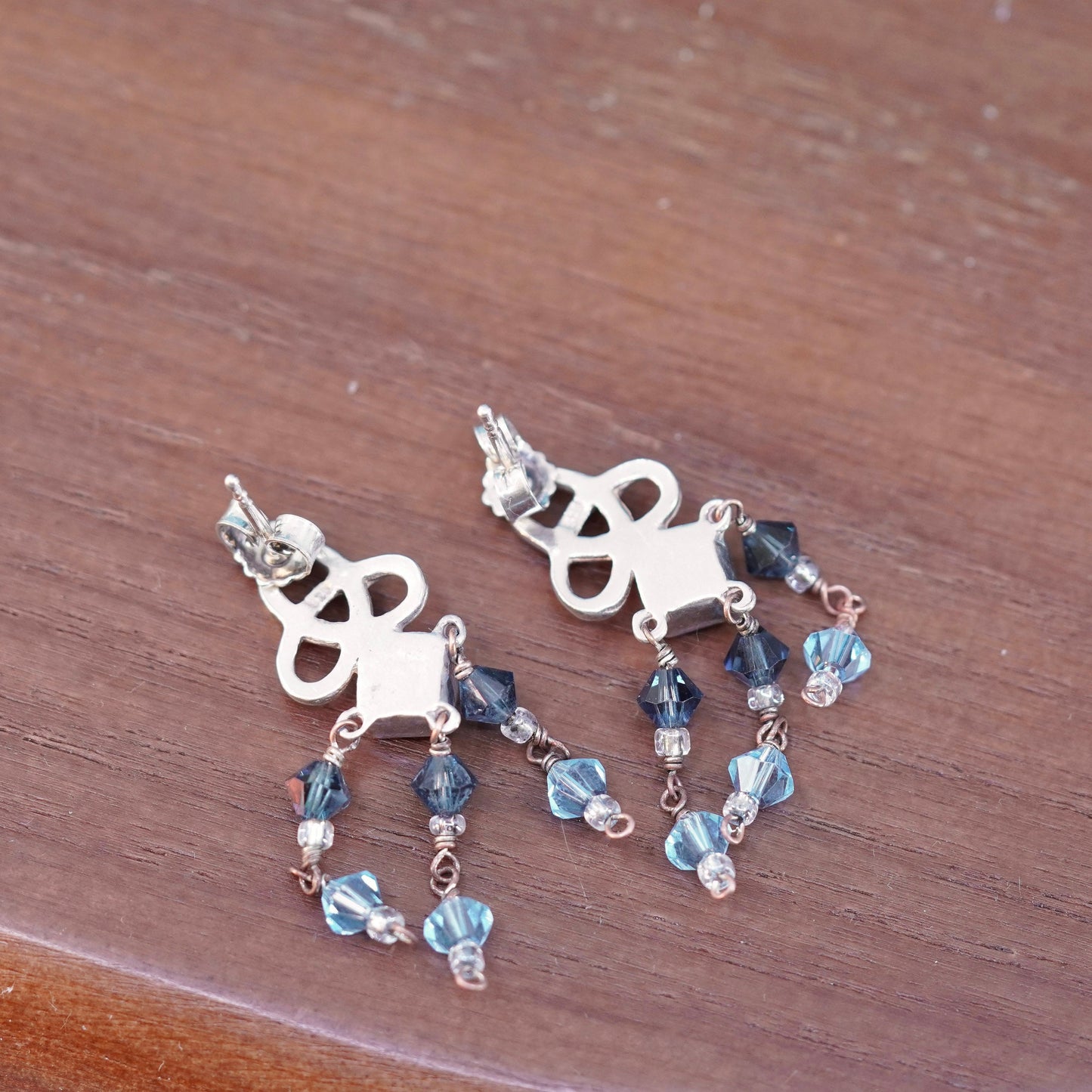 Vintage Sterling 925 silver handmade Irish Celtic knot earrings with blue topaz