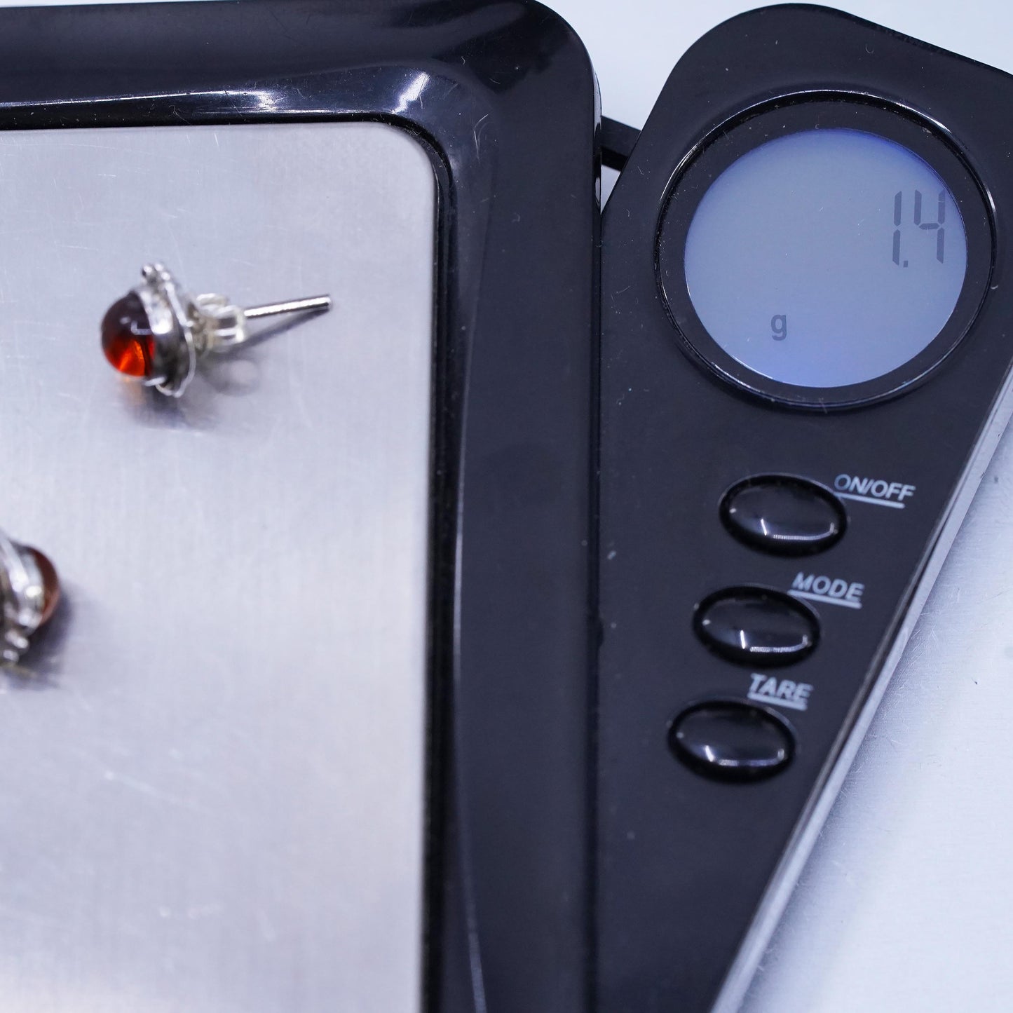 Vintage Sterling 925 silver handmade earrings, amber studs