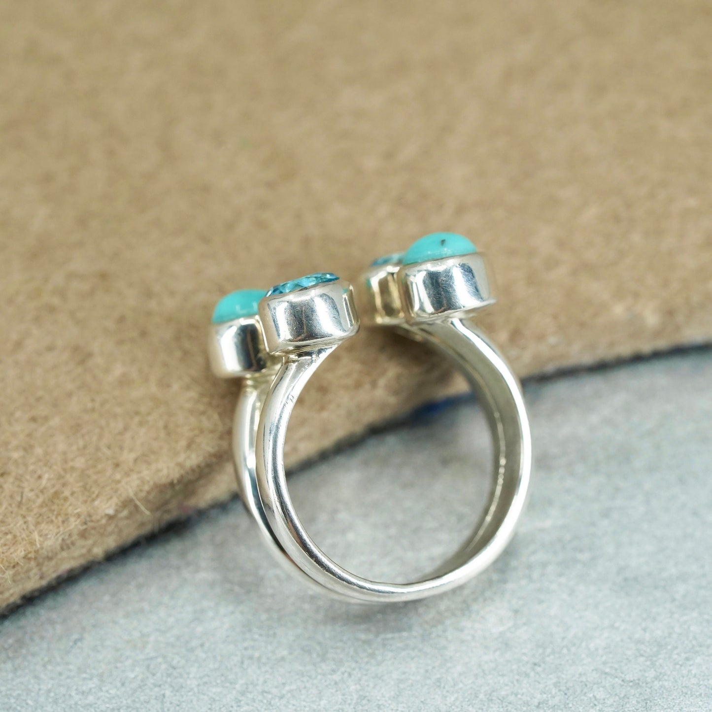 Size 5.5, DTR Jay King Sterling 925 silver wrap ring with turquoise and topaz
