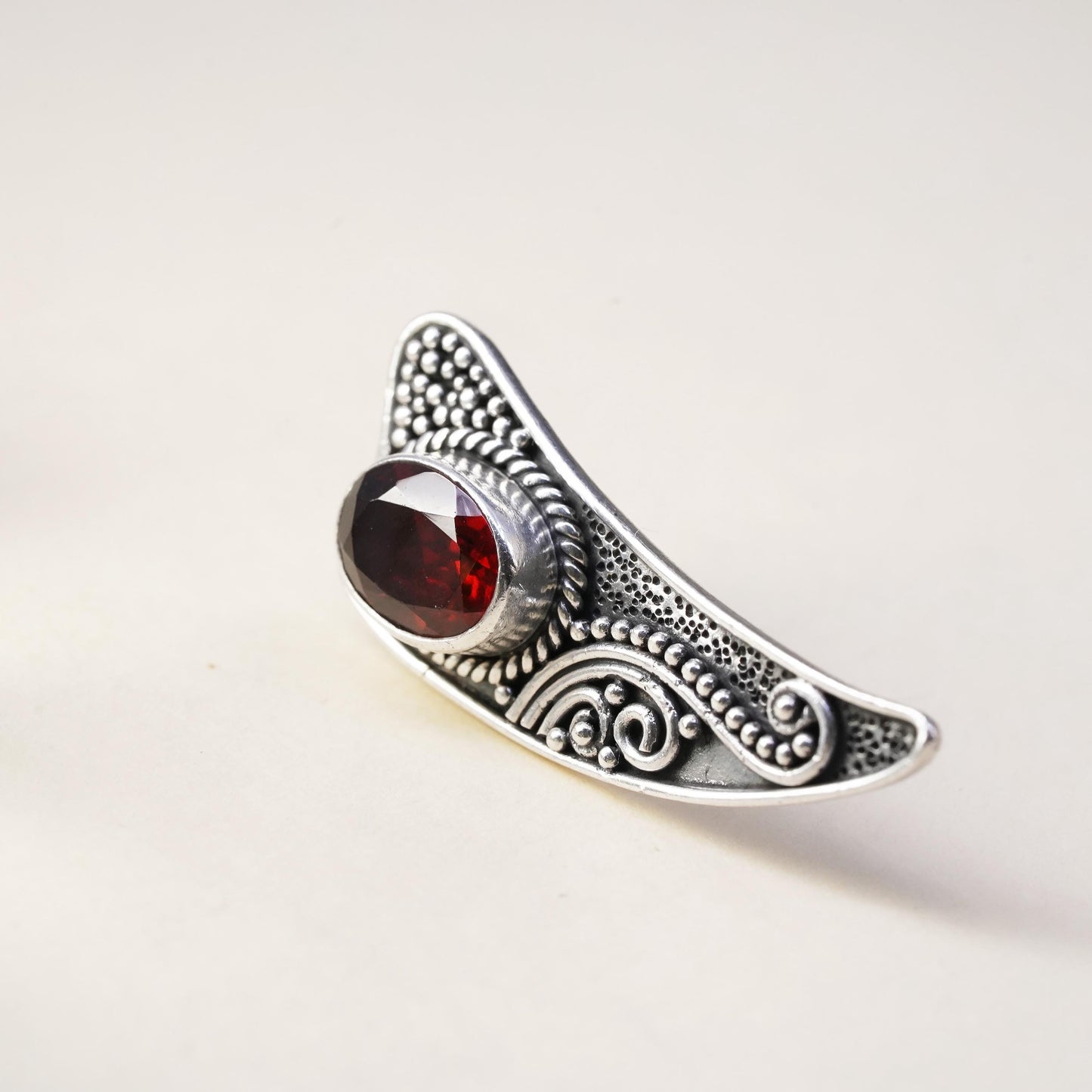 Vintage BA Suarti sterling silver handmade single earring, 925 heart studs ruby